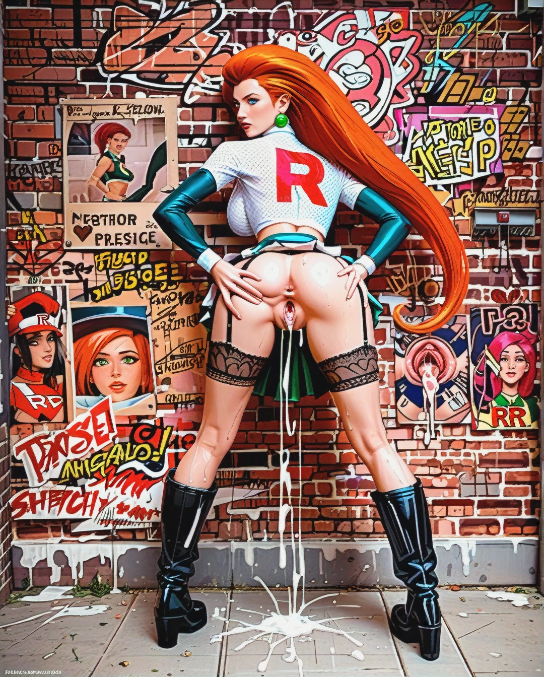 @jessie, @kim_possible, super realistic, eye contact, costume, anal, white wet see through top, team rocket, creampie, lifting legs fucked with back against wall legs over shoulder, grope tits, garter belt, fishnet, spread ass, sideways view, fucked against wall, dark alleyway, skirt, upskirt, boots, spread pussy, photo being taken, cheerleader, standing doggystyle, (internal_cumshot)