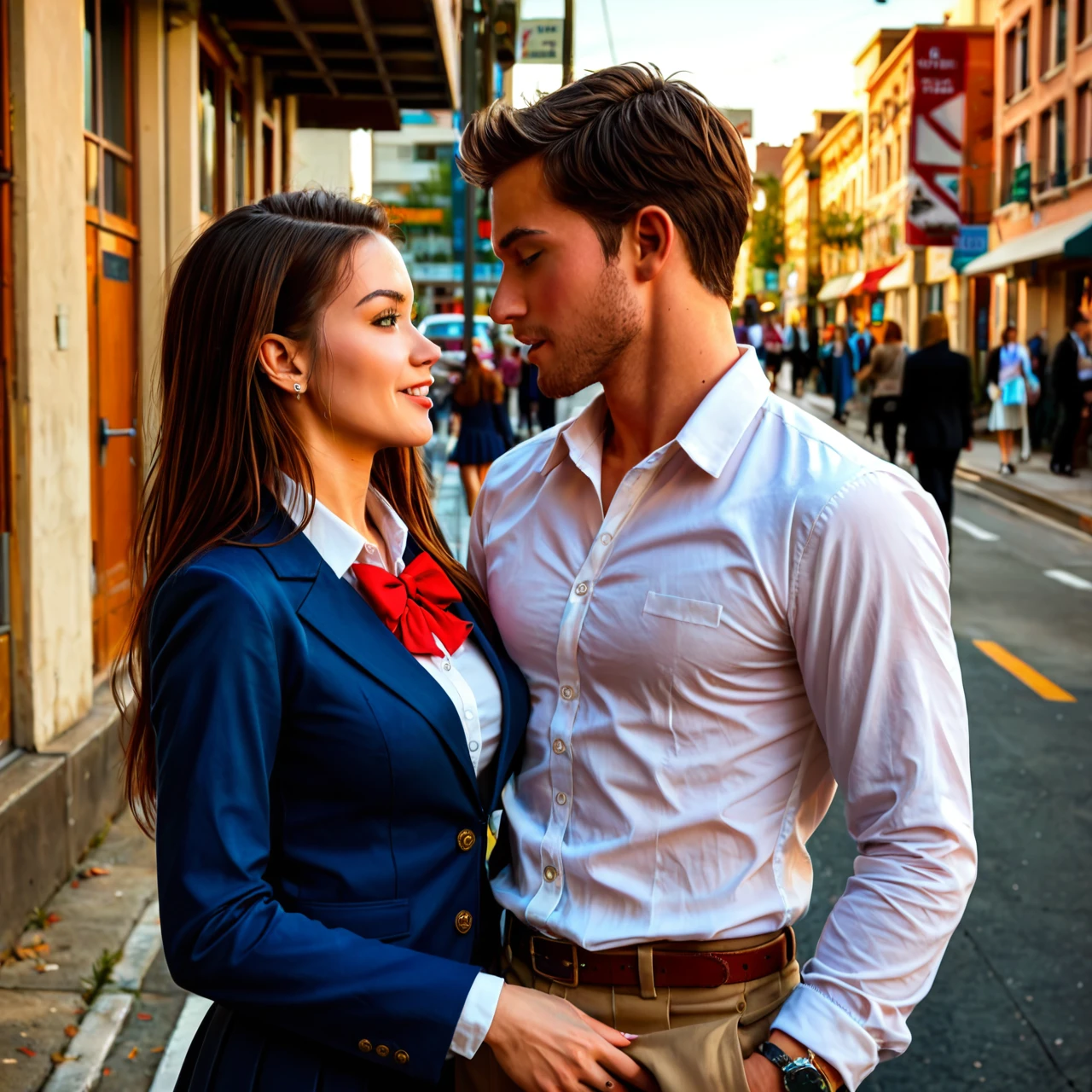 1young boy, 1 teen girl, school uniform, public sex, streets, photorealism