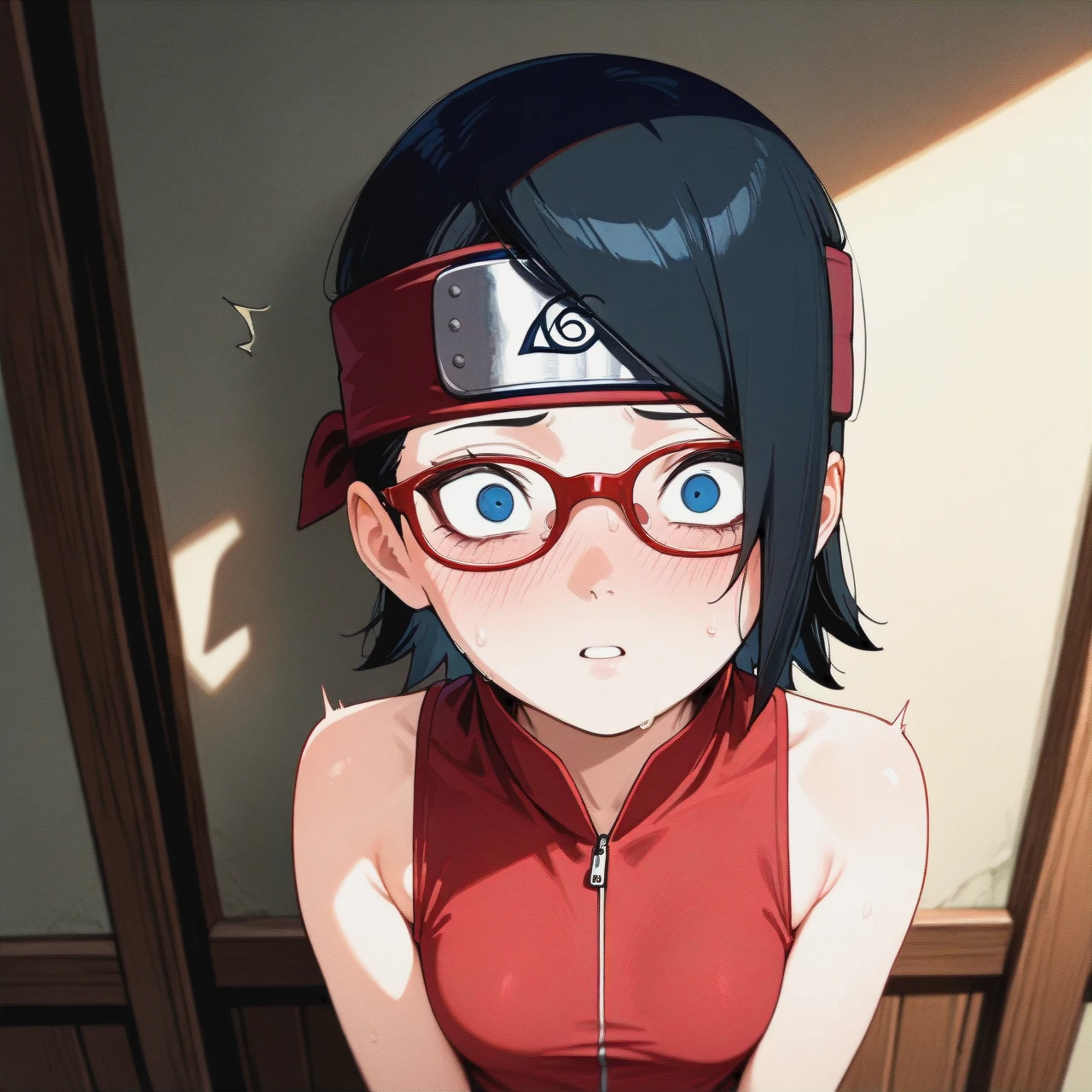 boy turns @sarada_uchiha schoolgirl, surprise, fear, naked