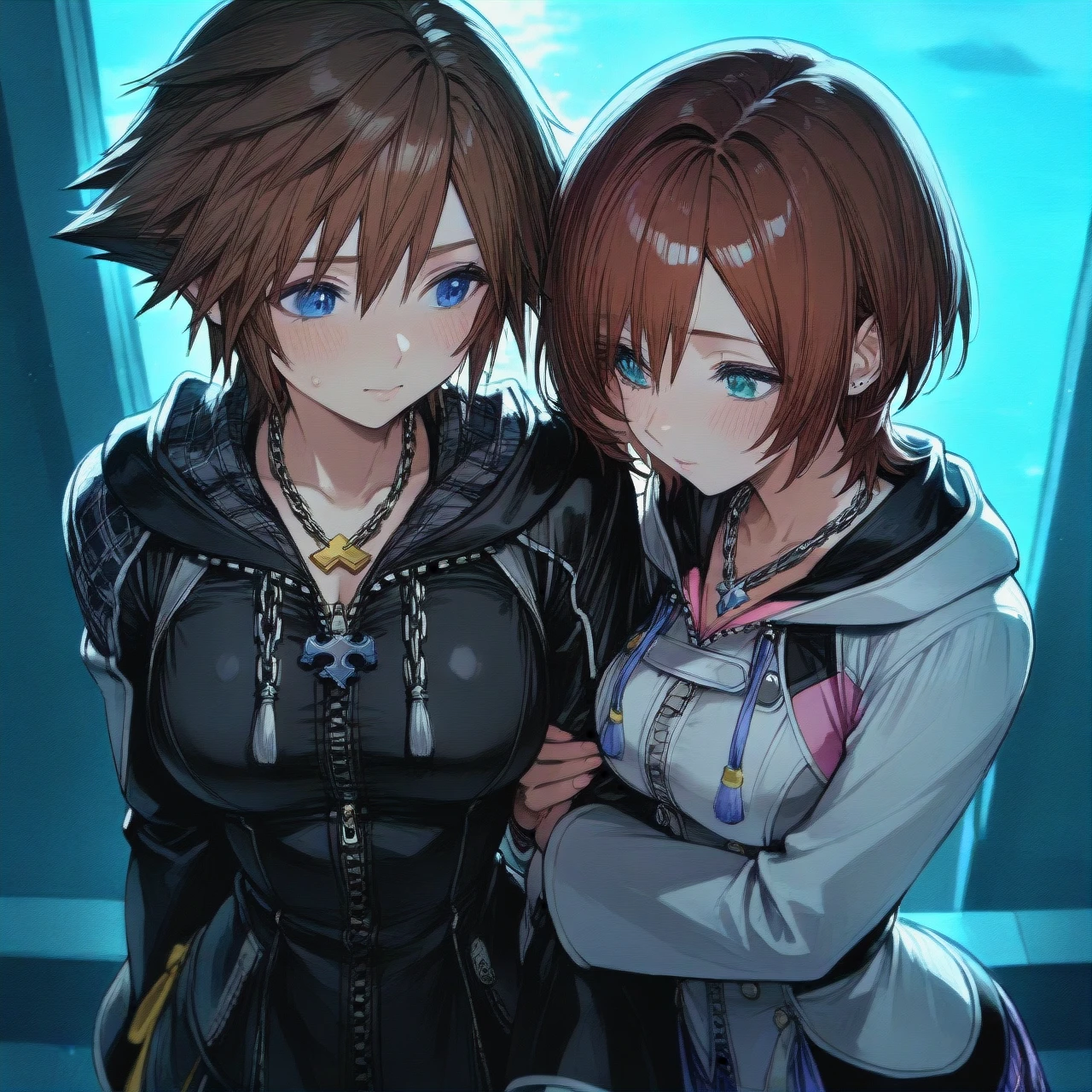 @aqua_(kingdom_hearts) ,@kairi_(kingdom_hearts) ,(arm_hug)