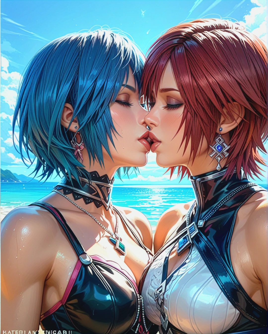 @kairi_(kingdom_hearts),@aqua_(kingdom_hearts)  , 2girls ,kairi kissing aqua