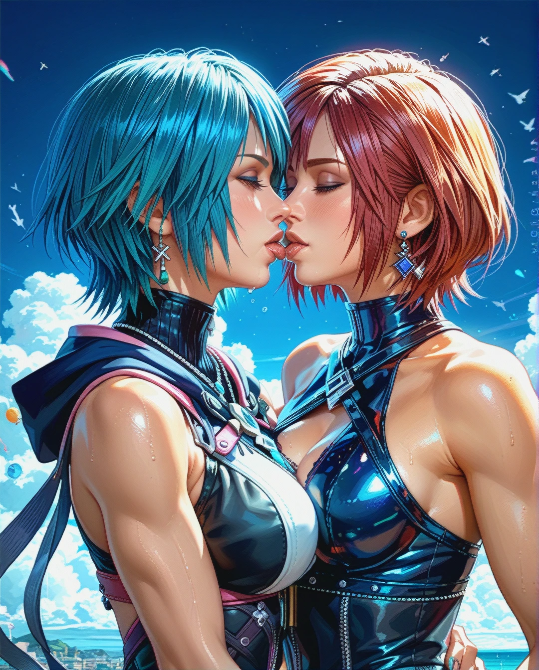 @kairi_(kingdom_hearts),@aqua_(kingdom_hearts)  , 2girls ,kairi kissing aqua ass