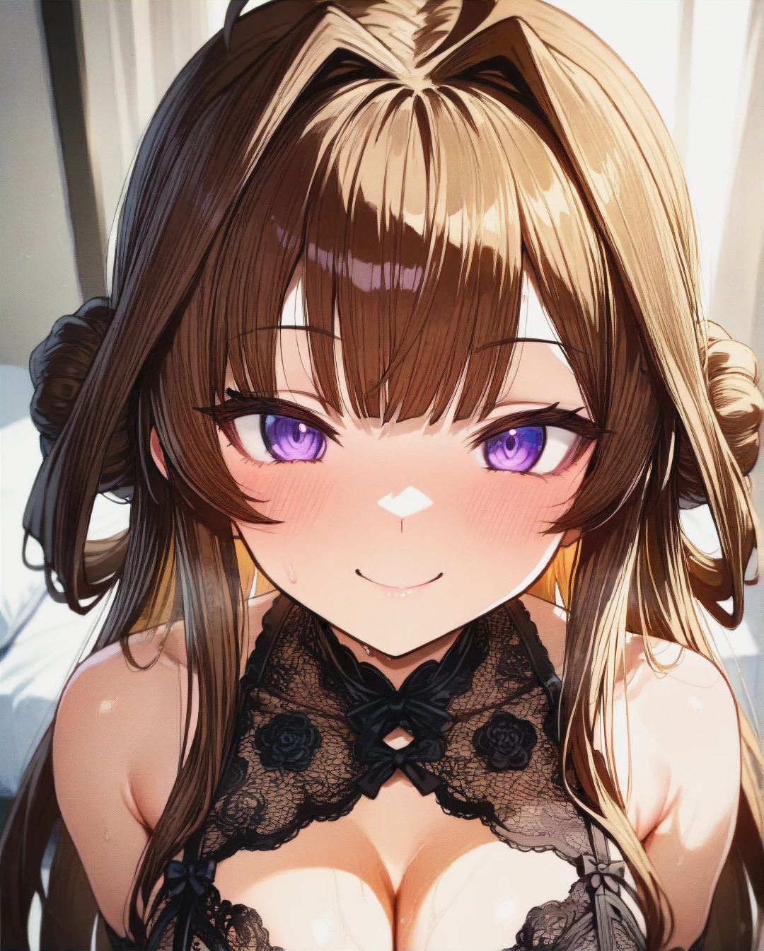 @Kongou_Arpeggio_of_Blue_Steel,lace lingerie suit,smile,