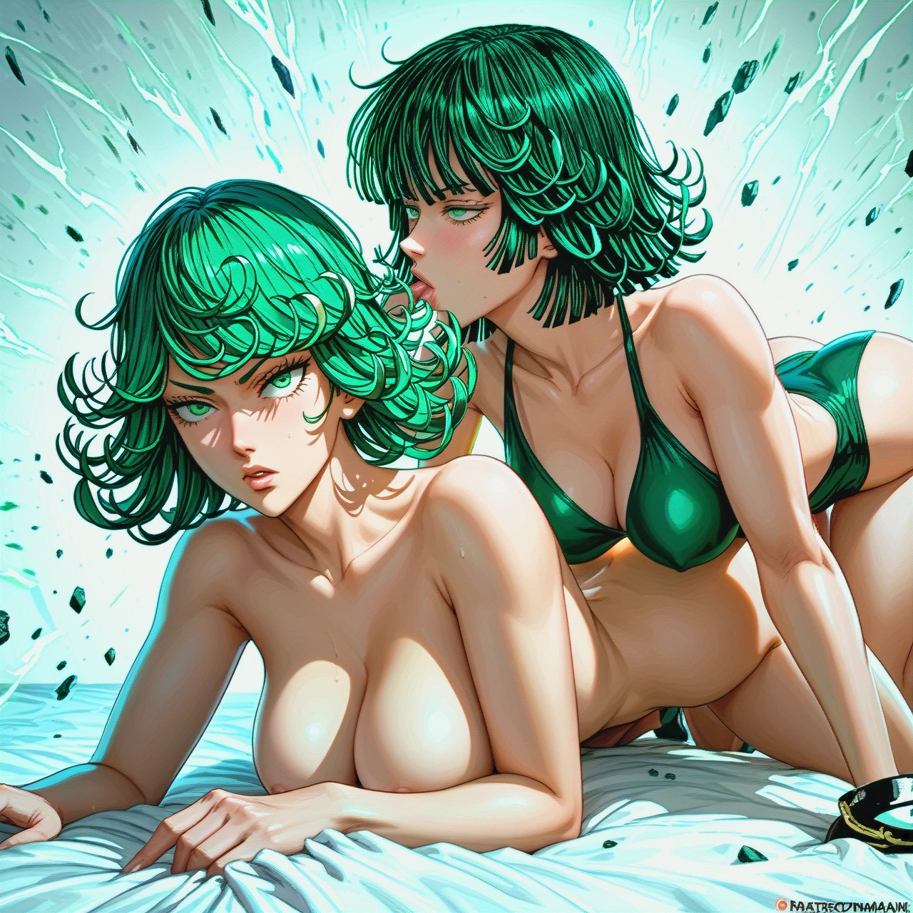 @saitama @fubuki_one-punch_man @tatsumaki threesome sex, 2 girls , 1 guy (all_fours) (kissing_neck)