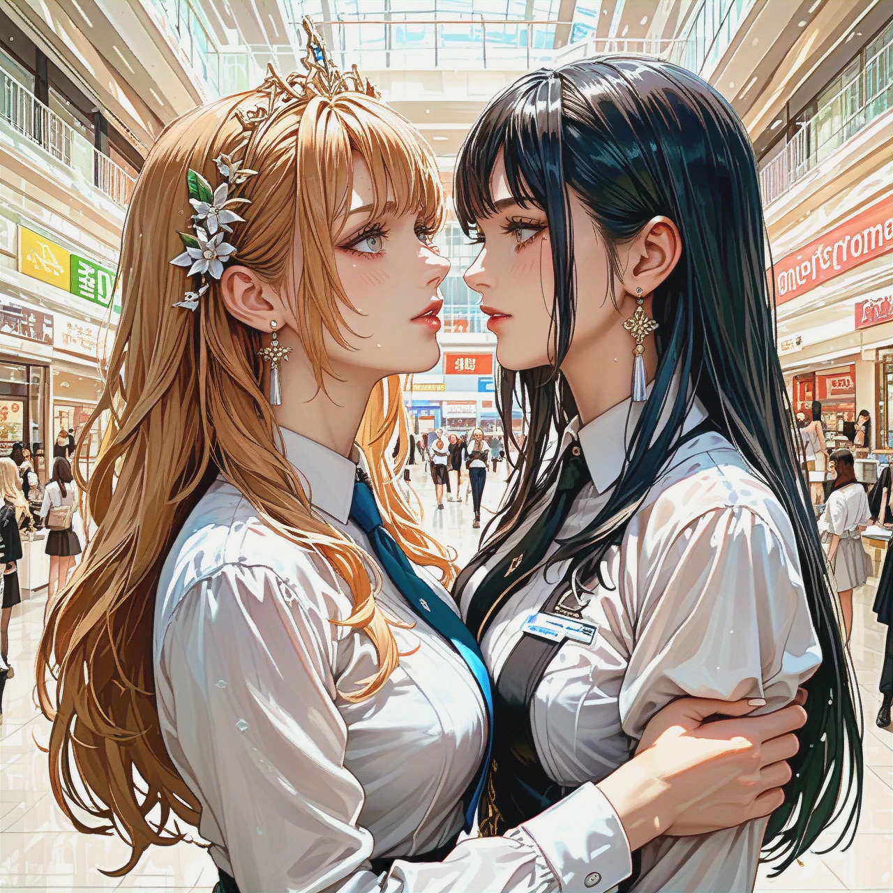 2girls, very large boobs, normall boobs, yuri