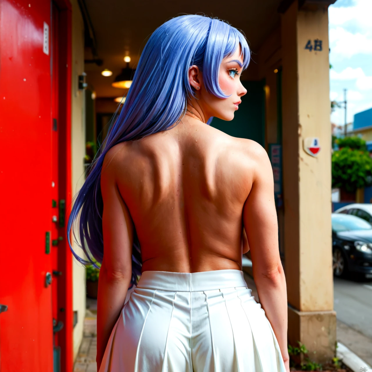 @hadou_nejire (looking_back) (backboob) (plump) (upskirt) (cumdrip) (blush) (angry)