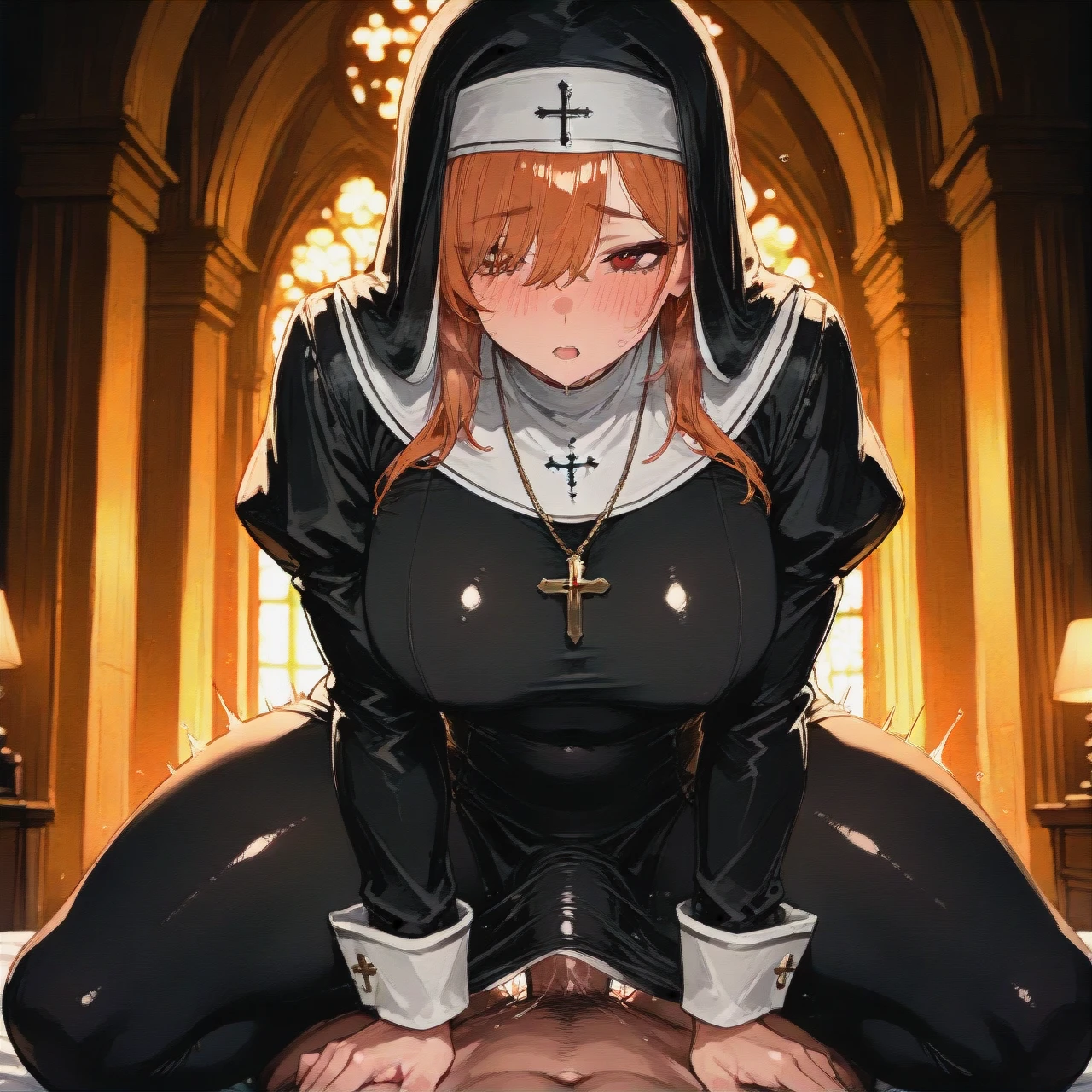 (futa_with_female) , doggystyle_sex, nun_outfit