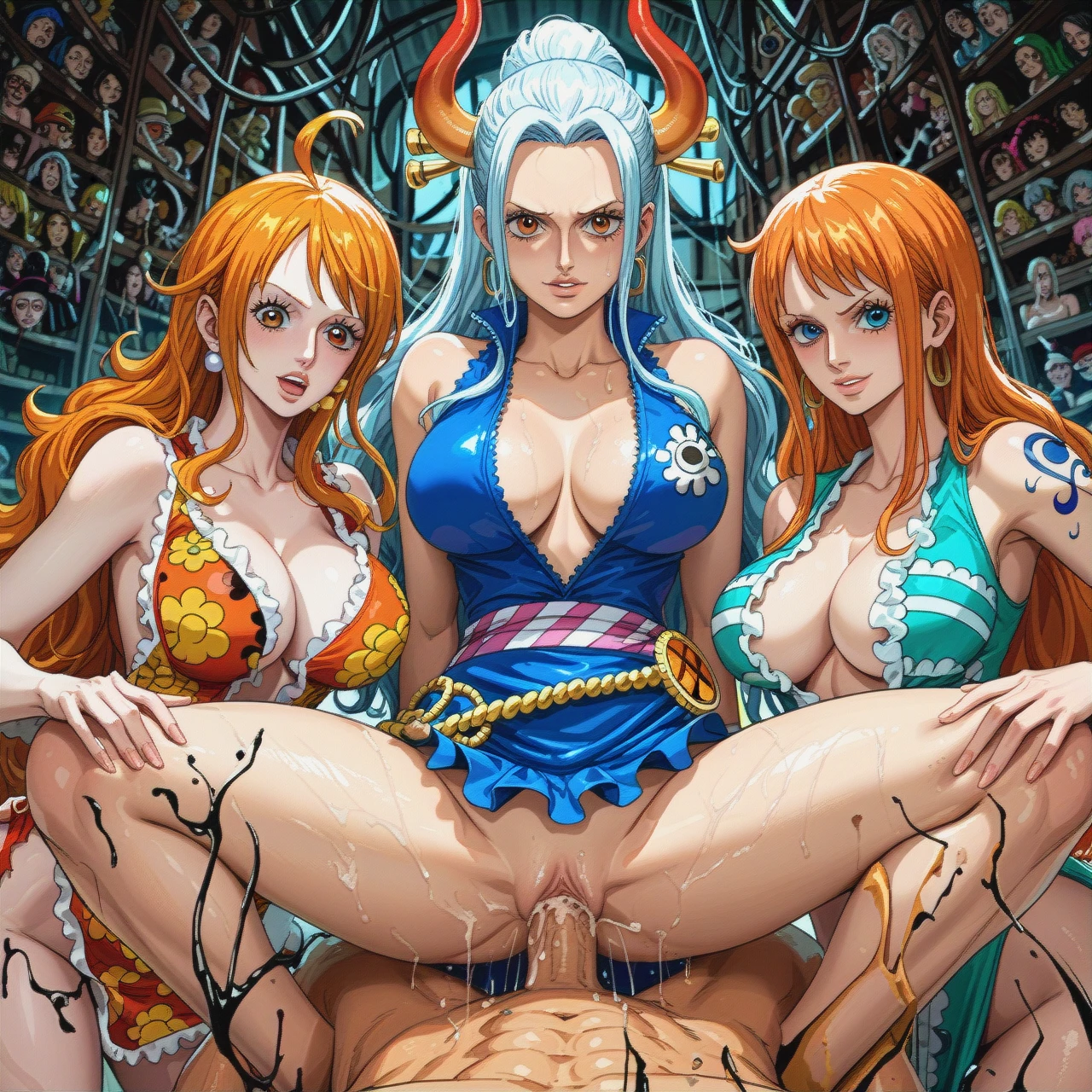 @yamato_one_piece @nami @nico_robin @monkey_d_luffy 6 girls , 1 guy , sex @boa_hancock @nefertari_vivi @carrot_(one_piece), torn outfits