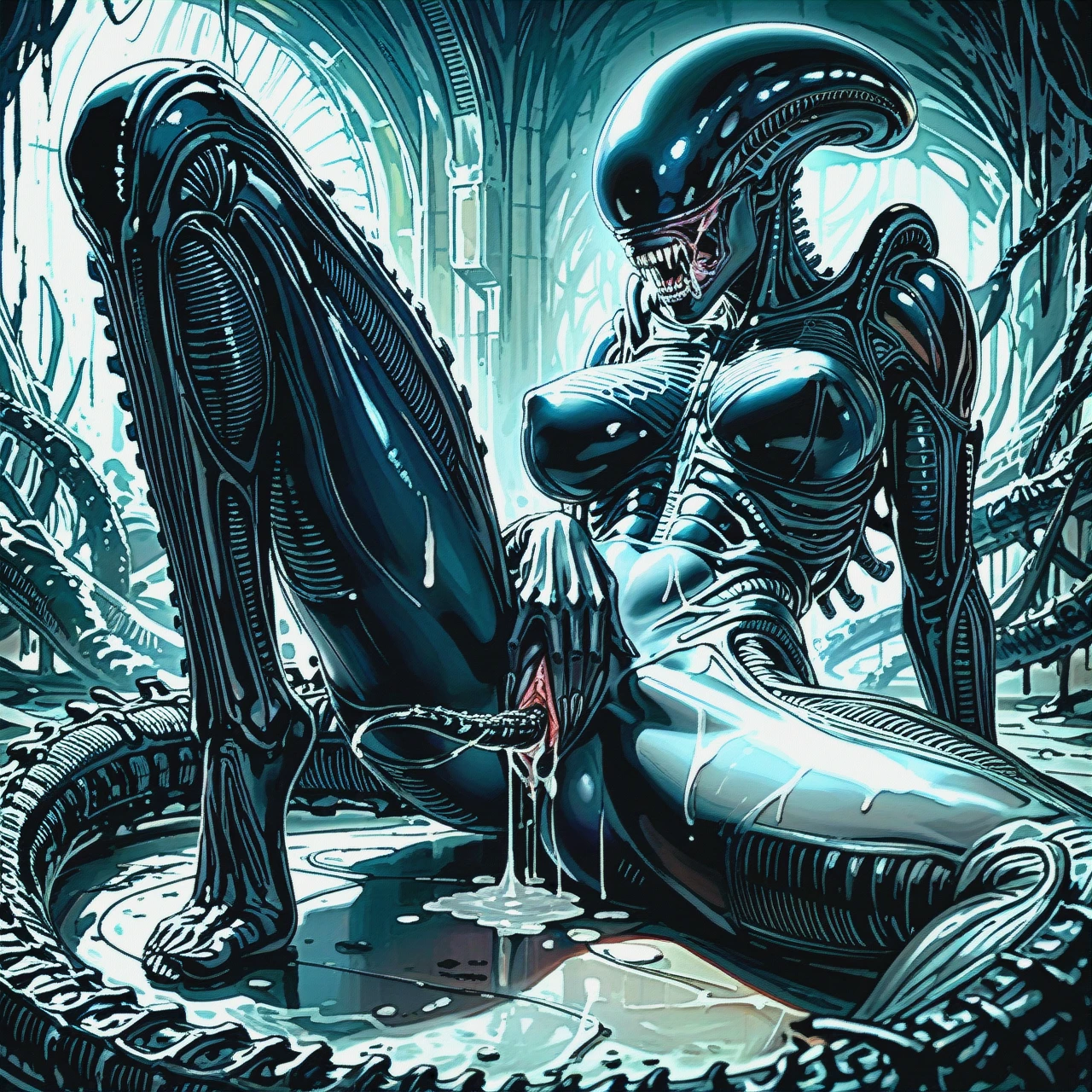 @xenomorph (large_breasts) (autocunnilingus) (masturbation) (cumdrip) (monster girl) (horror)