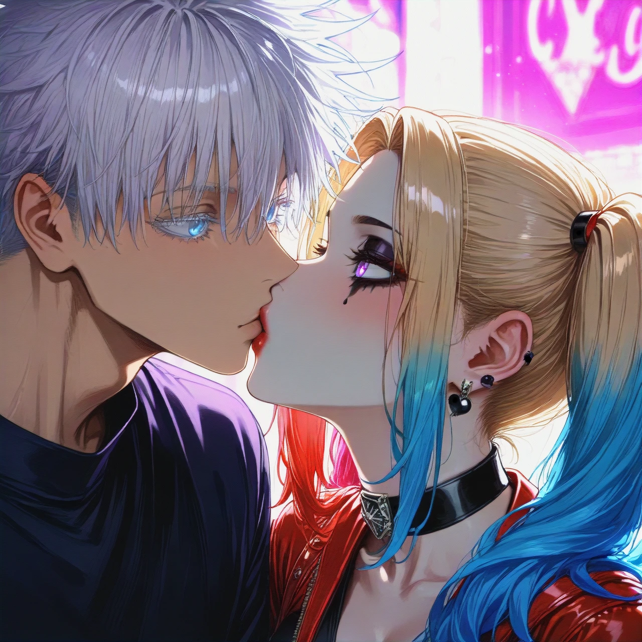 @harley_quinn @gojou_satoru  (kissing_neck)