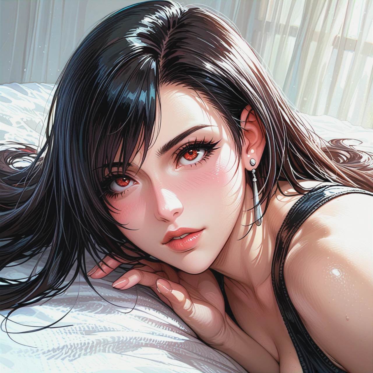 A pics of @tifa_lockhart laying down on her bed looking up at the sealing