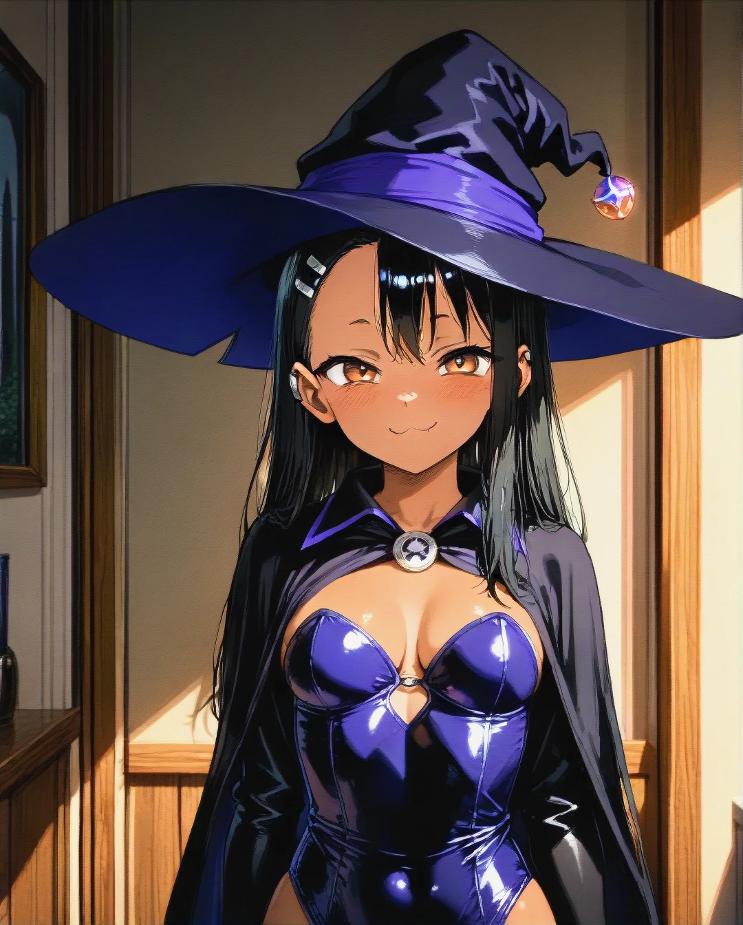 Hayase Nagatoro, witch outfit, witch hat, standing, cleavage,  dark forest