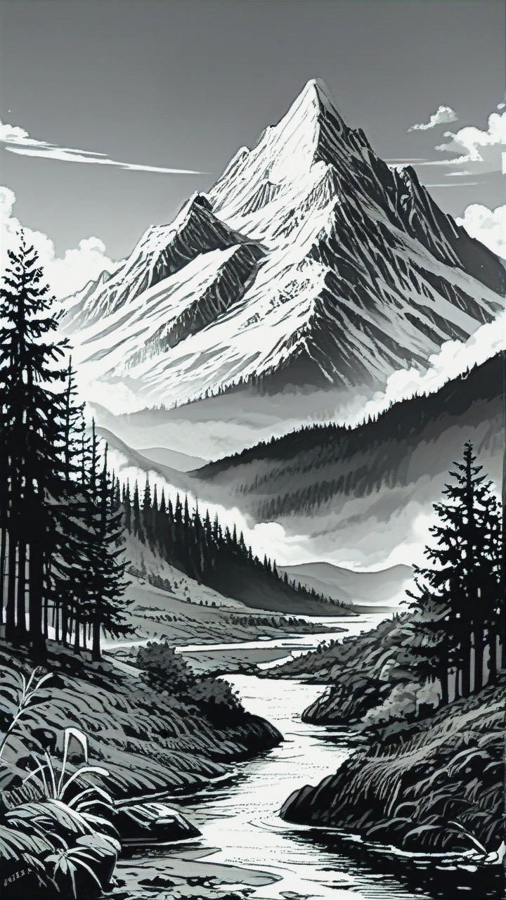 beautiful landscape with mountains, rivers, and forests, in the style of Bob Ross, vibrant colors, highly detailed, 8k resolution, cinematic lighting, [ugly:0], [deformed:0], [blurry:0], [low quality:0], [distorted:0], [oversaturated:0], [grayscale:0], [monochrome:0], [text:0], [logo:0],