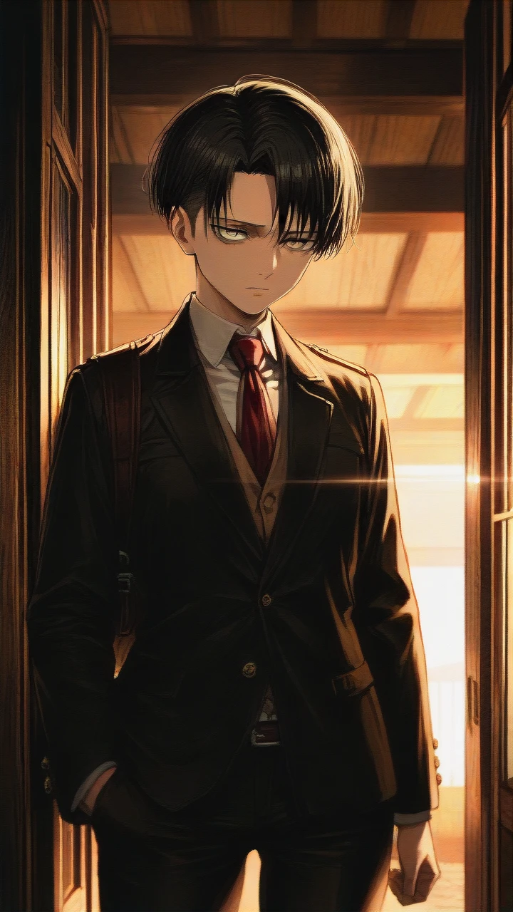 Levi Ackerman (Attack On Titan), standing, facing the viewer,  best quality, high quality, high detail, best lighting,