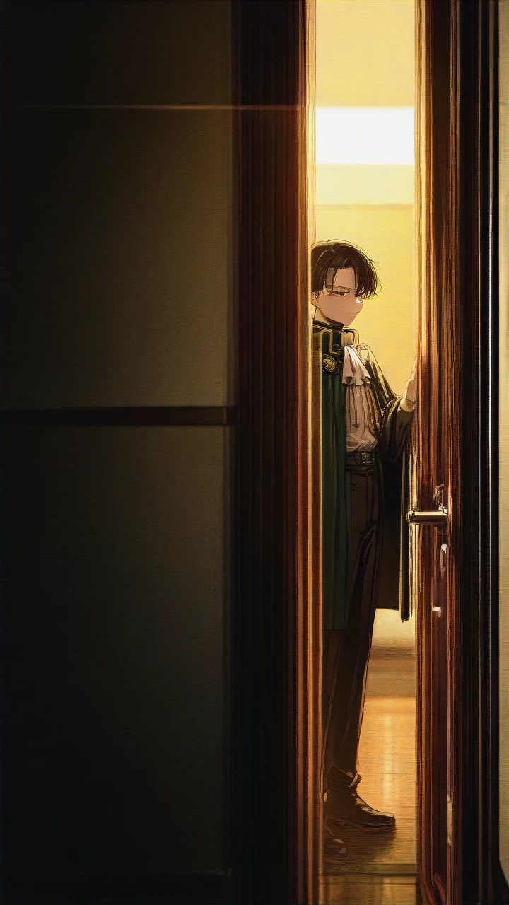 Levi Ackerman , standing, facing the viewer,  best quality, high quality, high detail, best lighting,