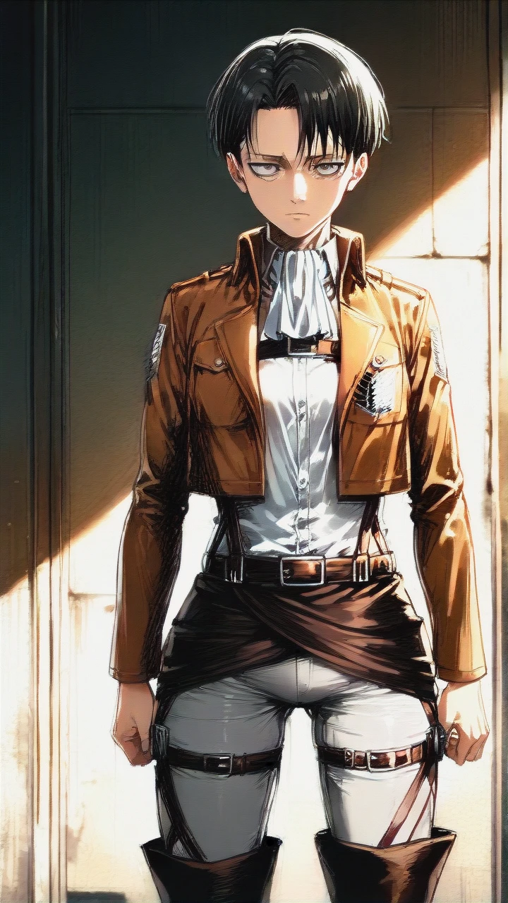 Levi Ackerman (Attack On Titan)  , standing, facing the viewer,