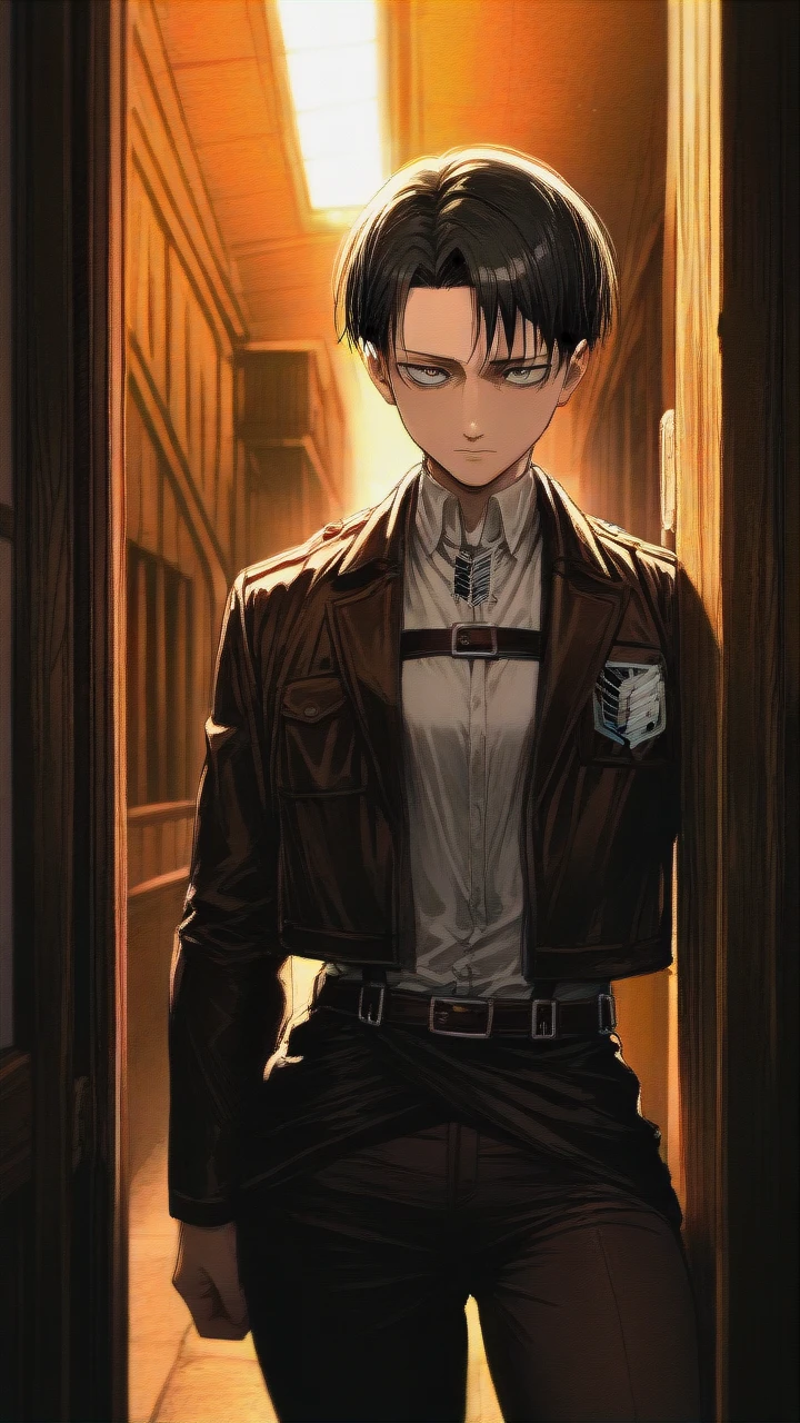 Levi Ackerman (Attack On Titan)  , standing, facing the viewer,  best quality, high quality, high detail, best lighting,