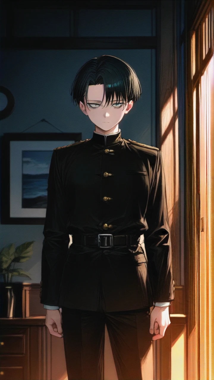 Levi Ackerman , standing, facing the viewer,  best quality, high quality, high detail, best lighting,