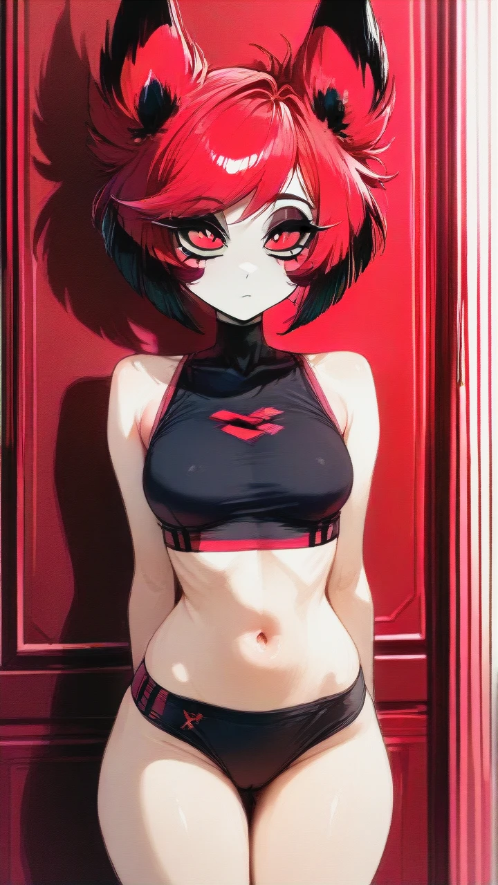 @alastor_(hazbin_hotel), boy,  sports top red, sports panties white,