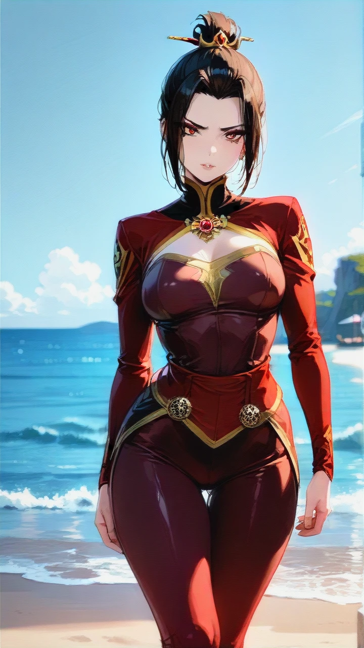 @azula gender boy, standing, looking on viewer, on beach, male body,