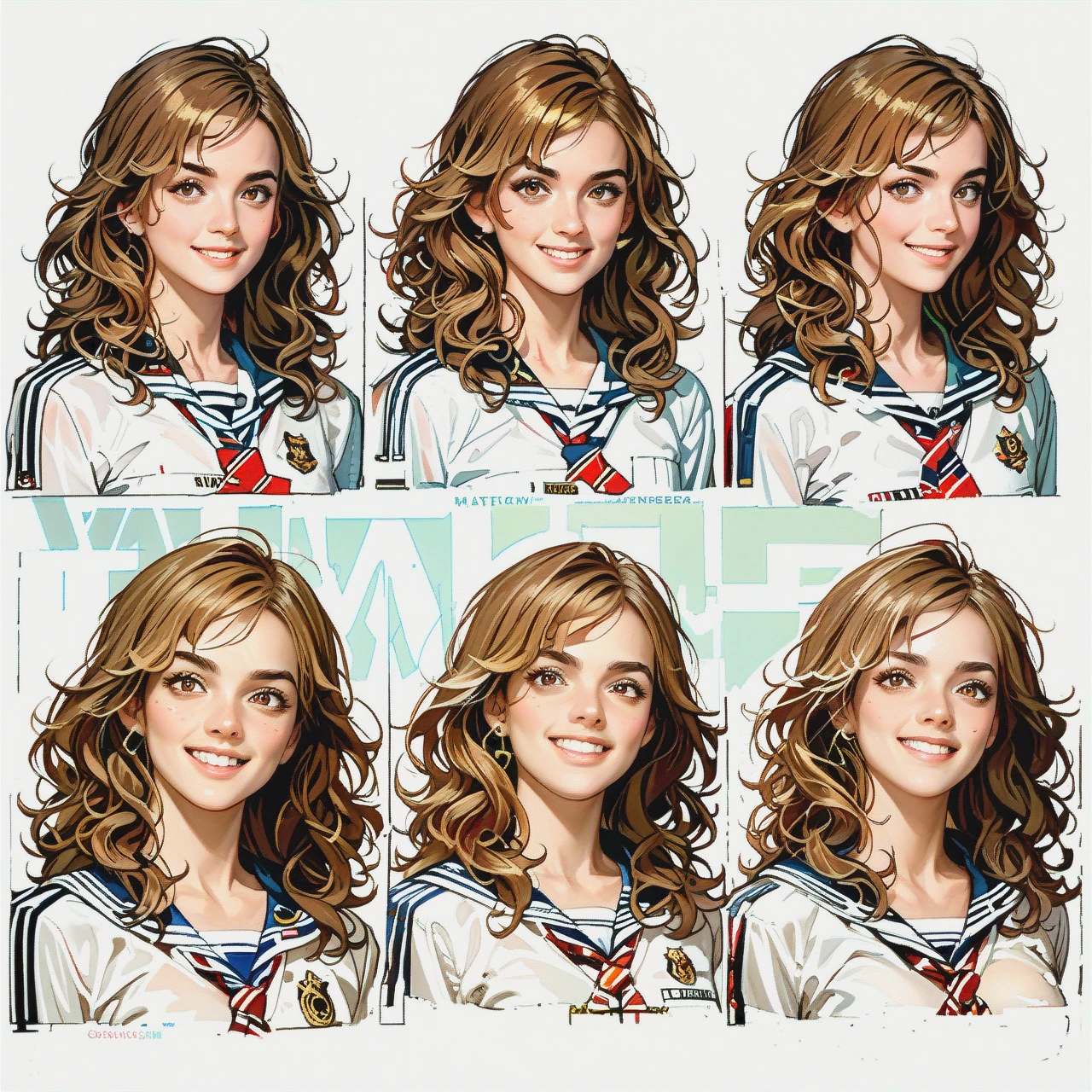 A young flat chested Hermione Granger cartoon drawn group groping smile  (multiple views:1.2)