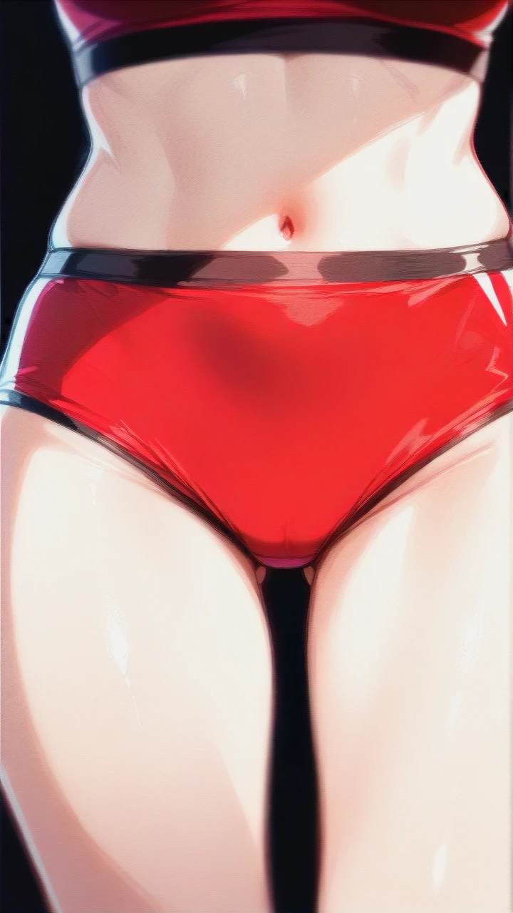 @alastor_(hazbin_hotel)boy, boy,  sports top red, sports panties white, boy body,