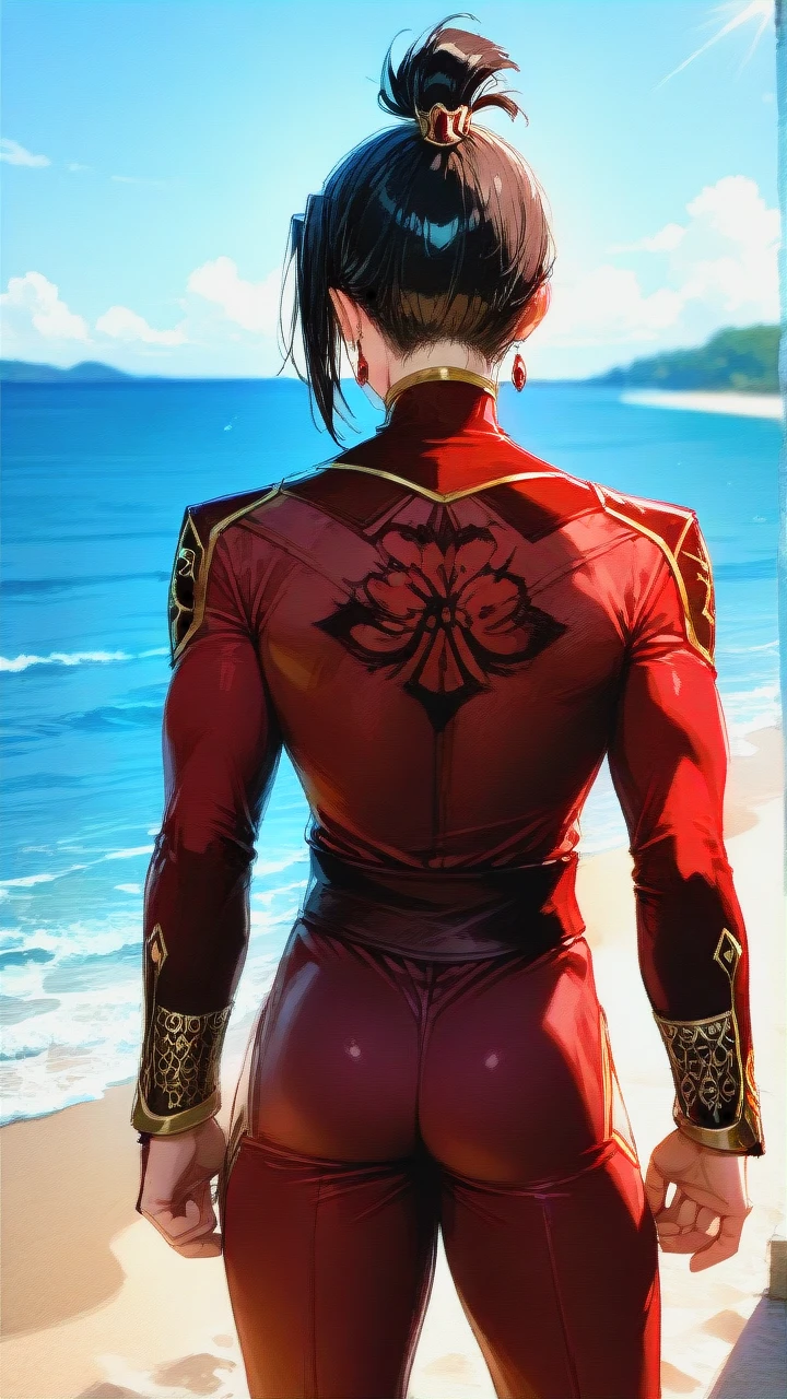 @azula gender boy, standing, looking on viewer, on beach, male body,