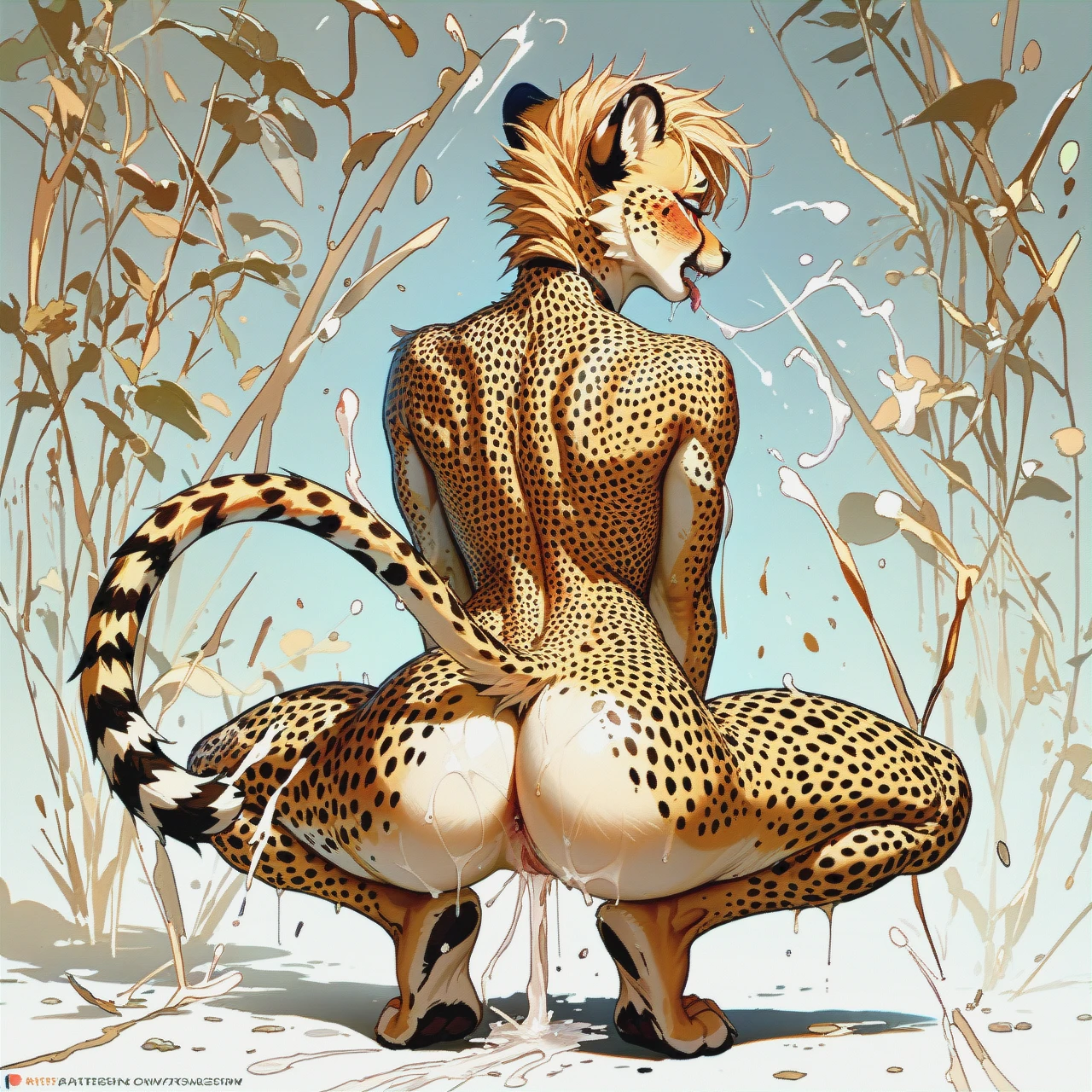 Furry, cheetah, naked, paws, cowgirl pose, cumming, ahegao, see ass