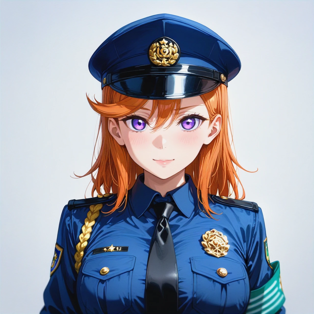 1girl,shibuya_kanon\(love_live!\),purple_eyes,looking at viewer, Japanese Police_officer,felt high_back hat, salute