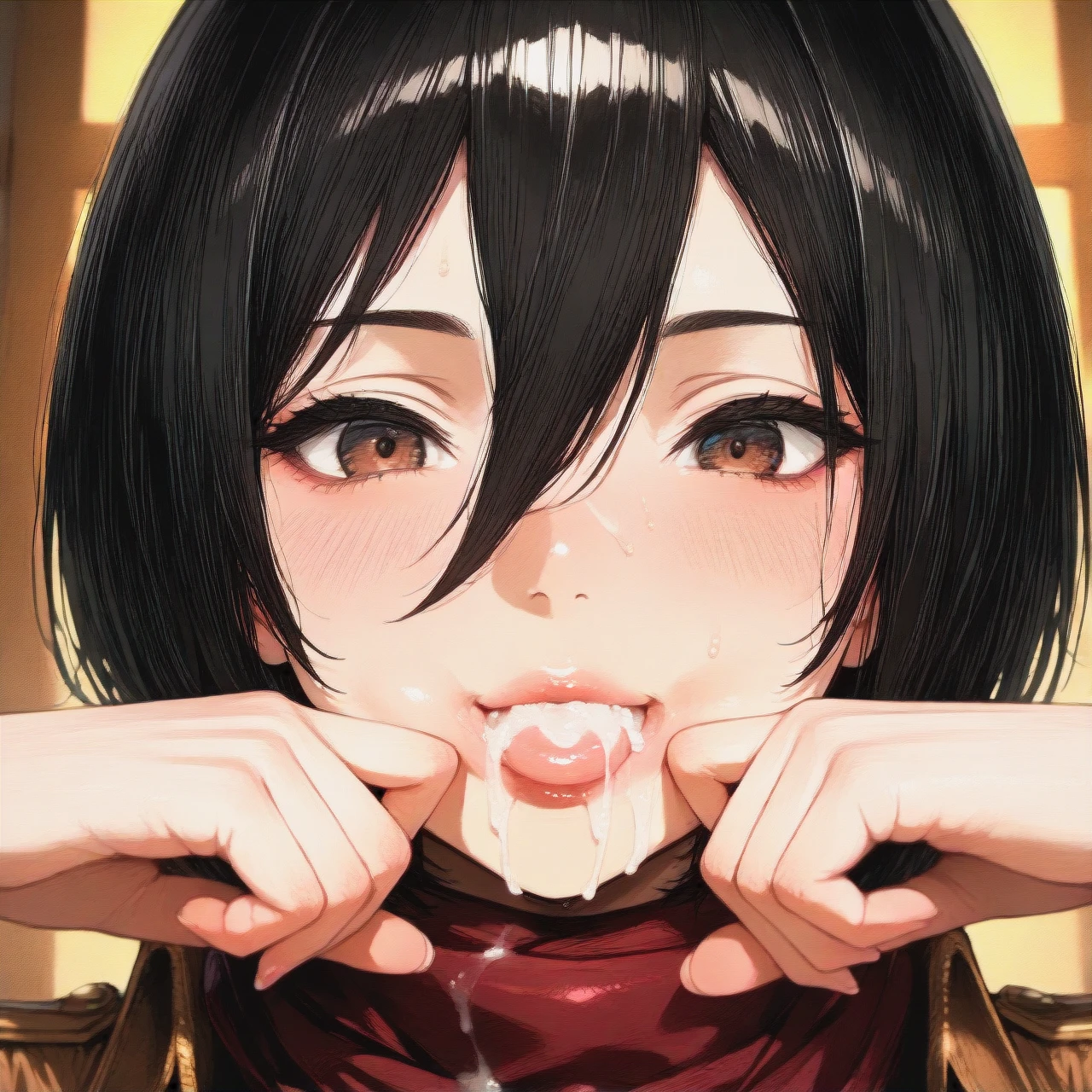 Mikasa, cute pose, sucking dick and cum in her face alot