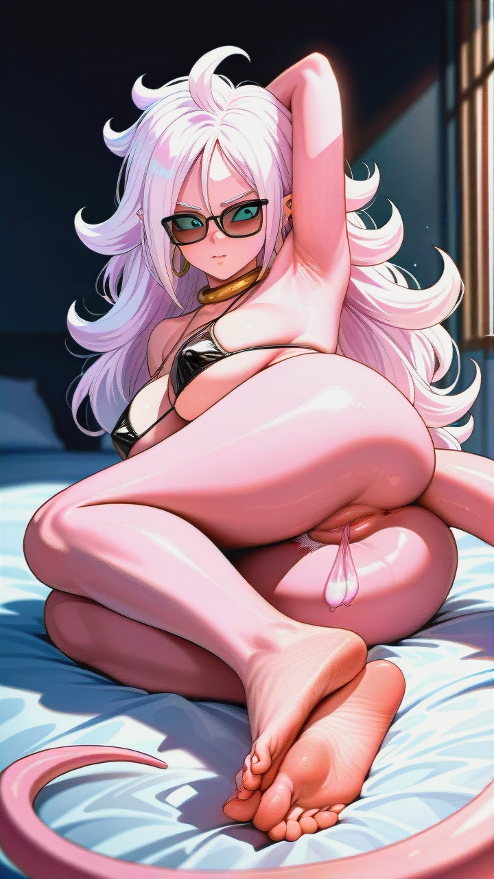 @majin_android_21 (stretching) (tail) (looking_down) (hairy_pussy) (detailed_eyes) (wide-eyed) (full_body) (armpits) (foot-toes) (detailed_foot) (black_sunglasses) (beach_sand) (micro-bikini) (sunny) (massive_nipples) (used_condom) (panties_on) (side_fuck)