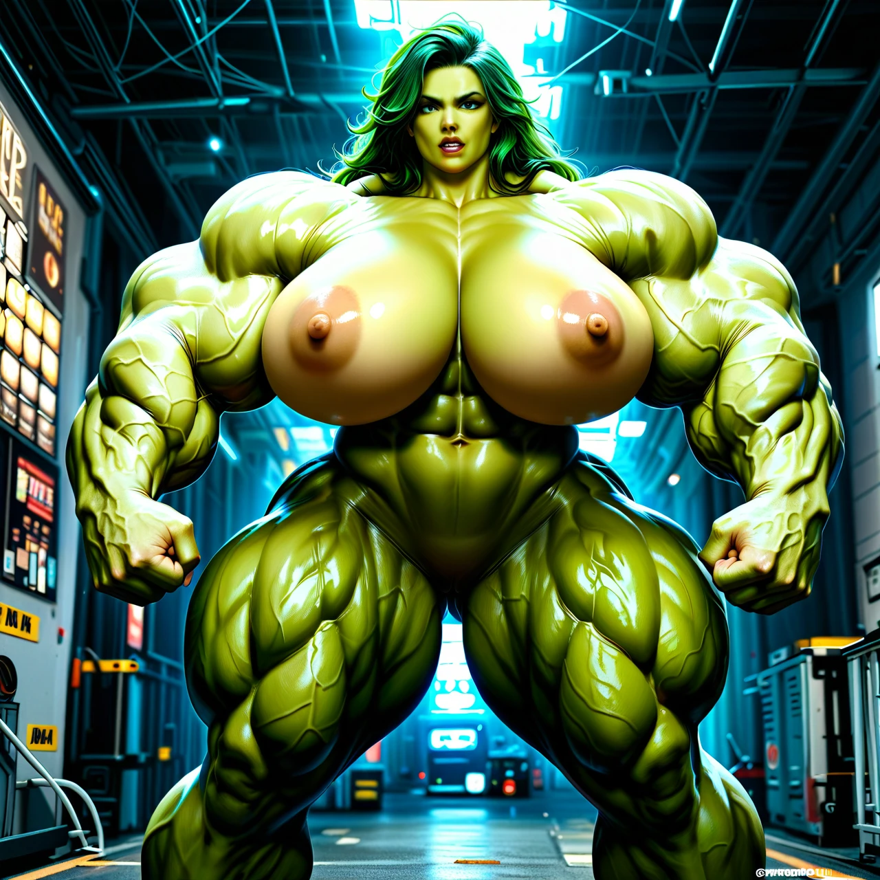 She Hulk, extreme hyper muscles female, massive muscles, hyper gigantic massive muscles, hyper huge massive muscles, massive muscles, hyper gigantic muscles, hyper gigant muscles, hyper giant muscles, hyper huge muscular, nude