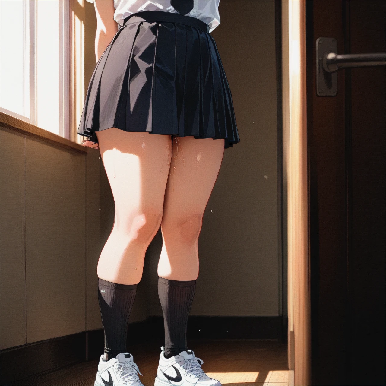 Having sex with her old grandfather right at school, she's wearing black knee socks, white sneakers, black school skirt, grandpa fucks her in her (vaginal)