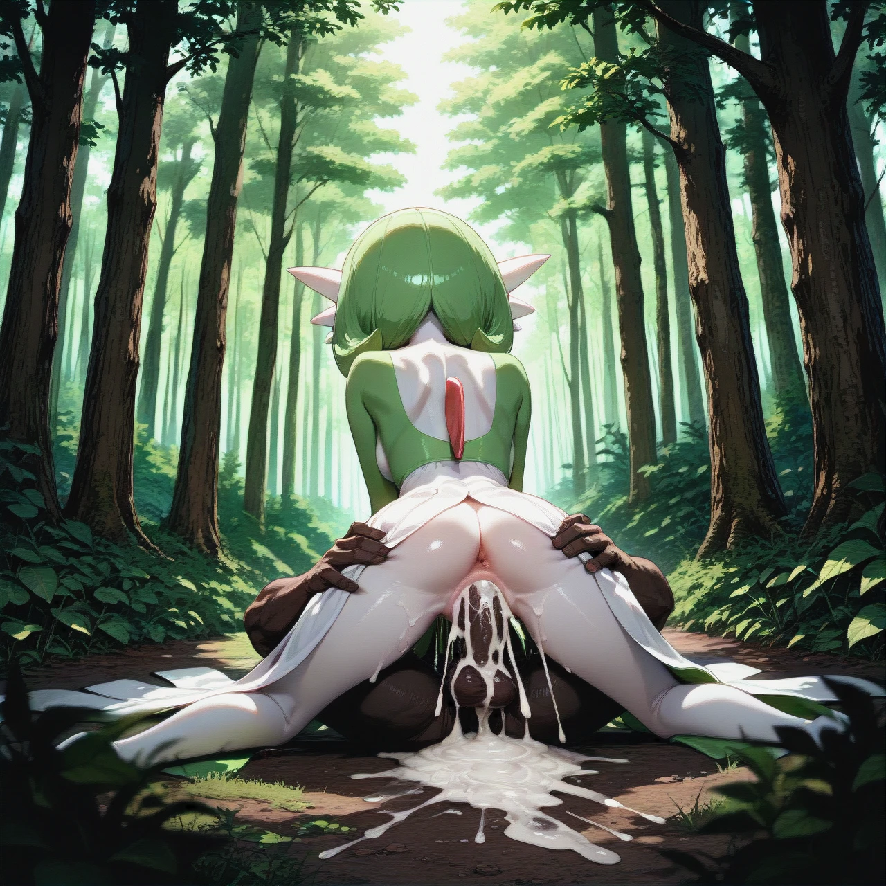 @gardevoir, gangbanged by humans, forest, double (double_penetration) , excessive cum, scared