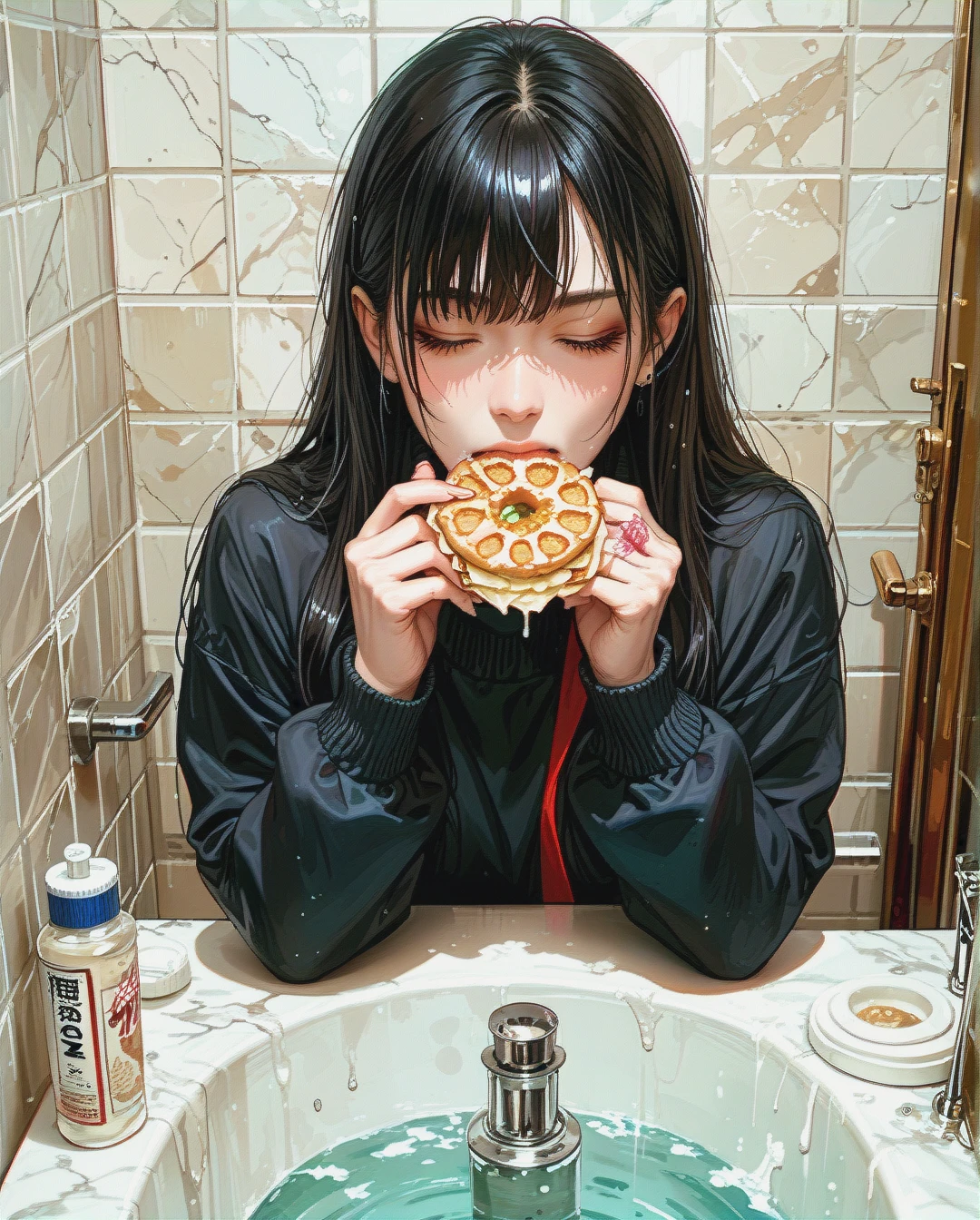 The high school girl who fell asleep in the bathroom is eating ass