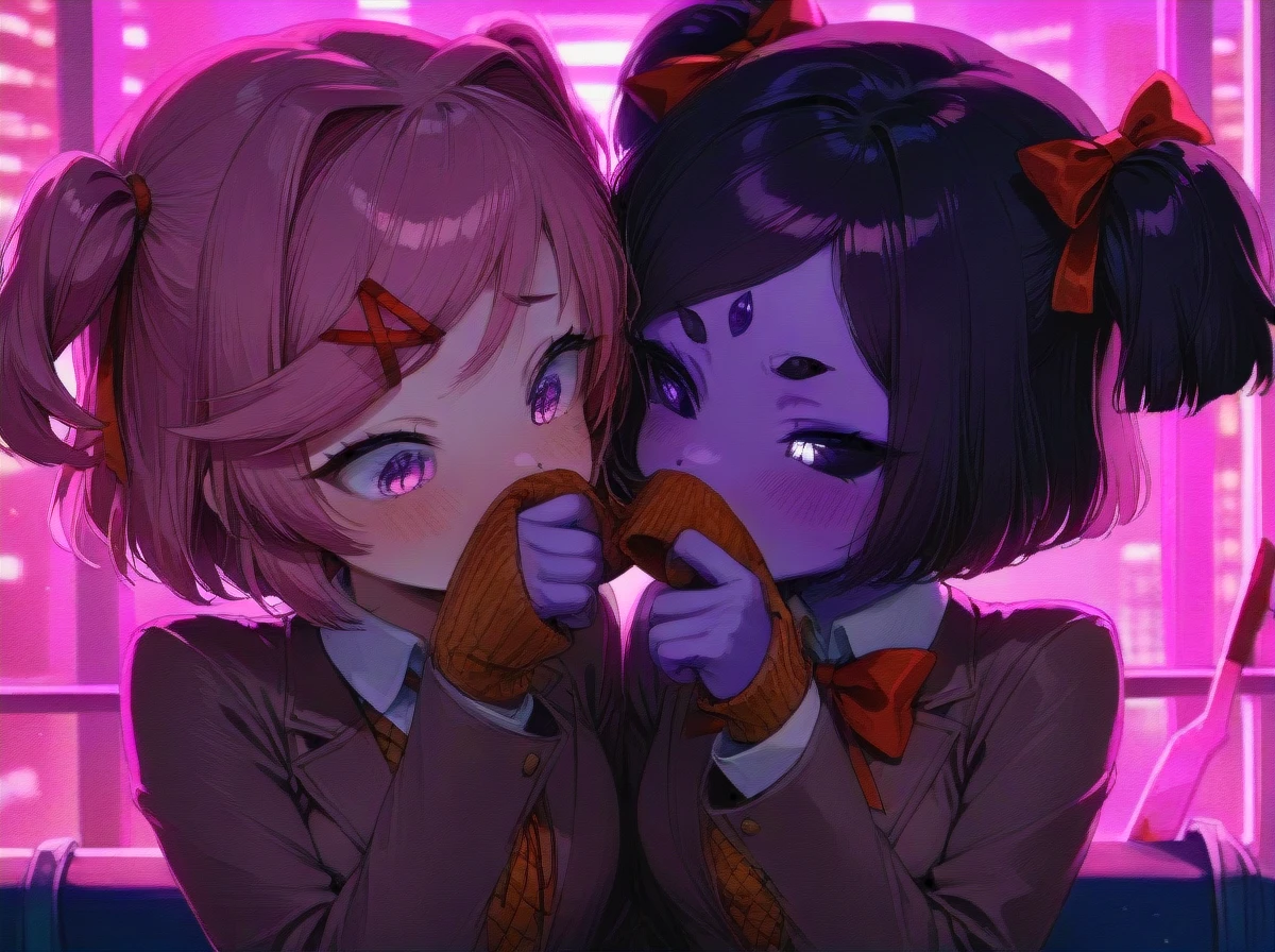 @natsuki_(doki_doki_literature_club) @muffet (smelling_feet)