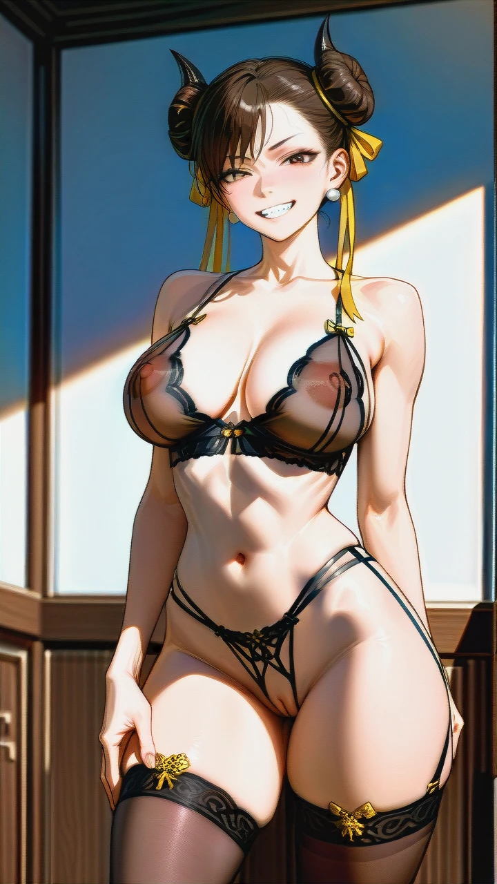 @chun-li (clenched_teeth_smile) (beautiful) (full-face) (pointy_breasts) (High-resolution) (original_lines) (thick thighs) (naughty_face) (lingerie) (covered_nipples) (pubic_hair) (light_areolae) (skinny) (thin) (thighighs) (brown_eyes) (legs_apart) (garter) (lips) (G-string) (young_female) (tight_belts) (defined_musculature) (very_skinny_body) (ectomorph) (pinky_out) (slim) (perky_breasts) (impossible_bra) (full_thighs)  (horns_pose) (pussy)