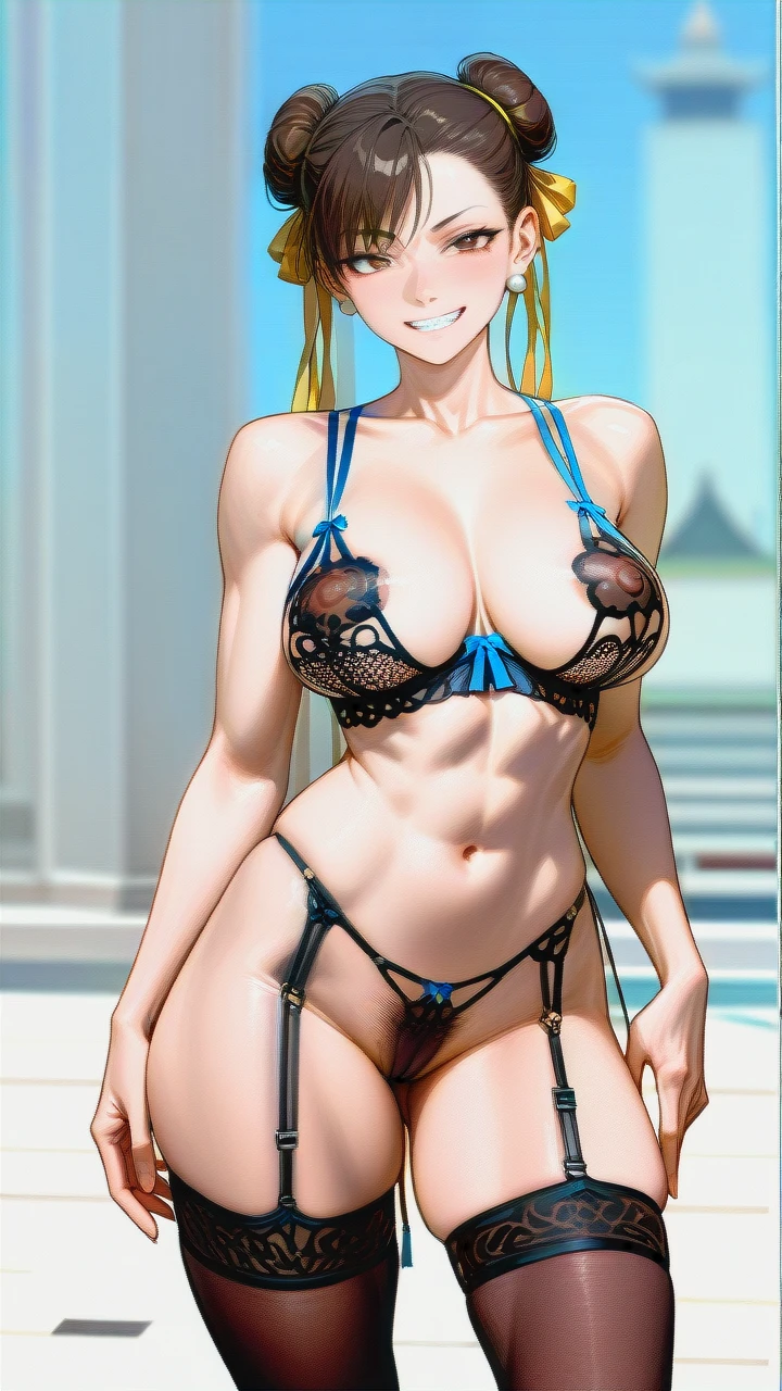 @chun-li (clenched_teeth_smile) (beautiful) (full-face) (pointy_breasts) (High-resolution) (original_lines) (thick thighs) (naughty_face) (lingerie) (covered_nipples) (pubic_hair) (light_areolae) (skinny) (thin) (thighighs) (brown_eyes) (legs_apart) (garter) (lips) (G-string) (young_female) (tight_belts) (defined_musculature) (very_skinny_body) (ectomorph) (pinky_out) (slim) (perky_breasts) (impossible_bra) (full_thighs)