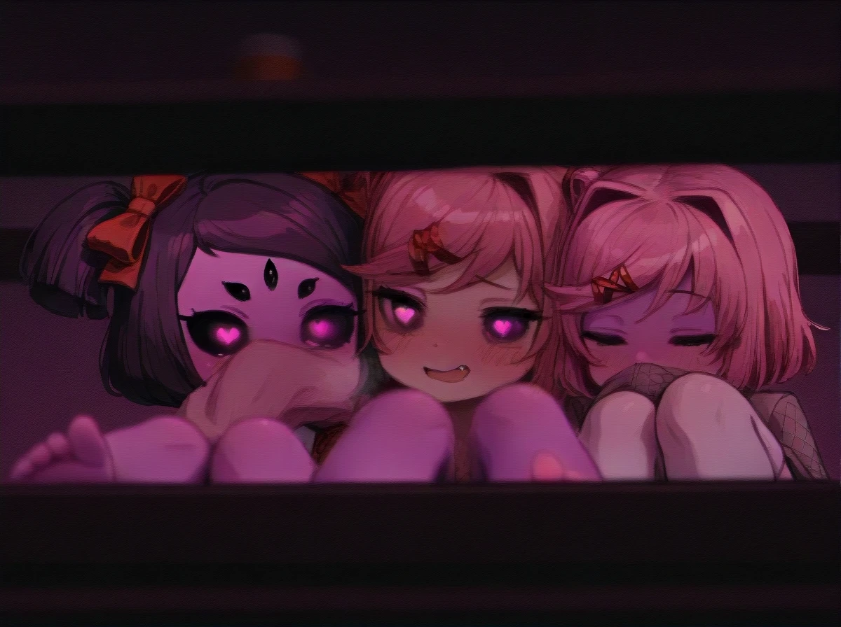 @natsuki_(doki_doki_literature_club) @muffet (smelling_feet)