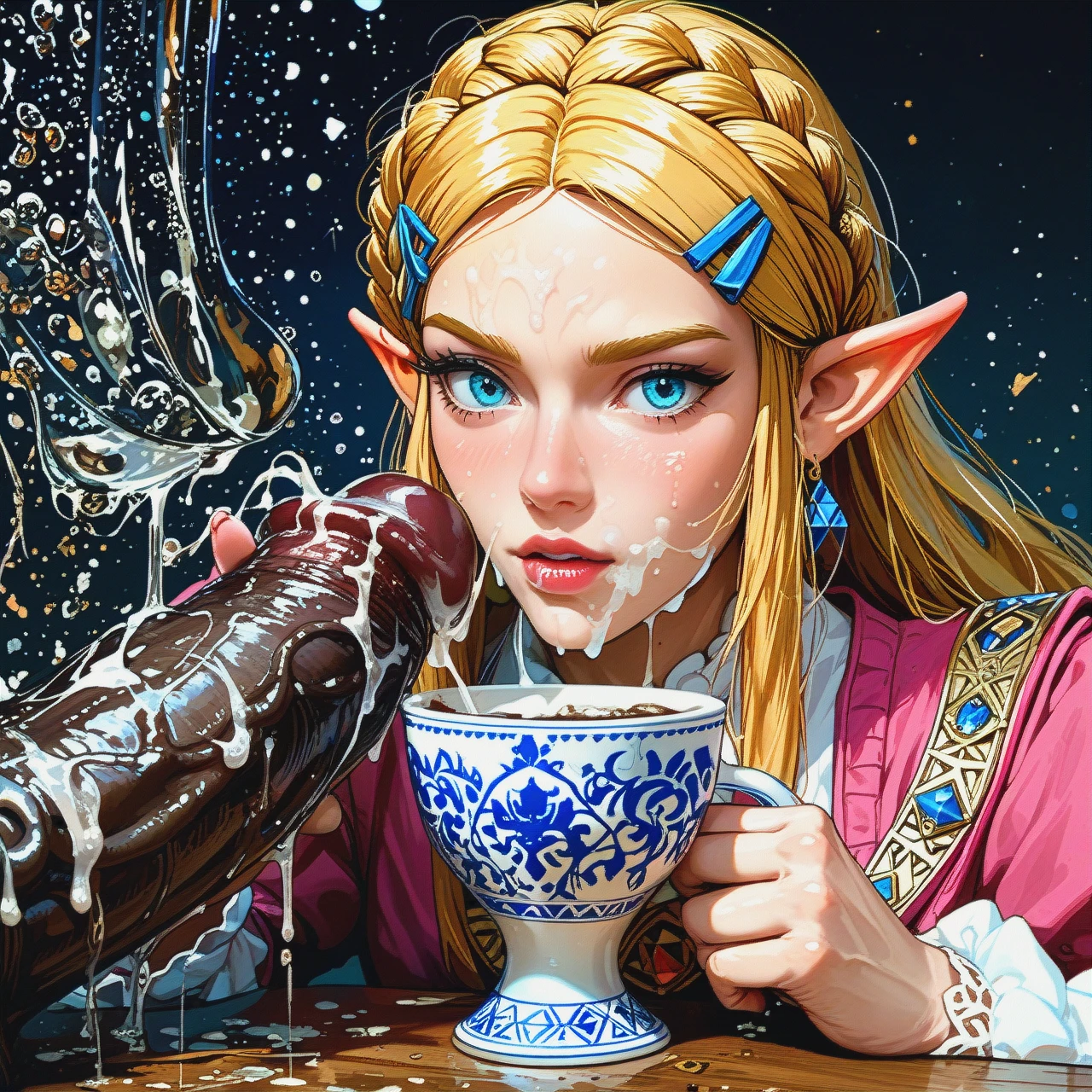 princess zelda, milking jerking gianr monster cock in the cup