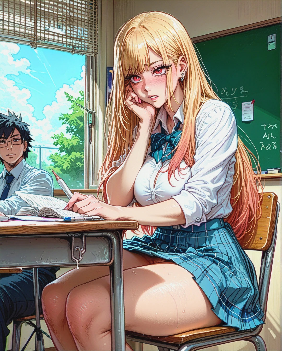 score_9, score_8_up, score_7_up, @kitagawa_marin, (curvy), hung_futanari, hyper_cock, hyper_testicles, (gigantic_breasts), schoolgirl, musky_cock, sitting_on_desk, (stealth_masturbation) under_desk, (convenient_arm)