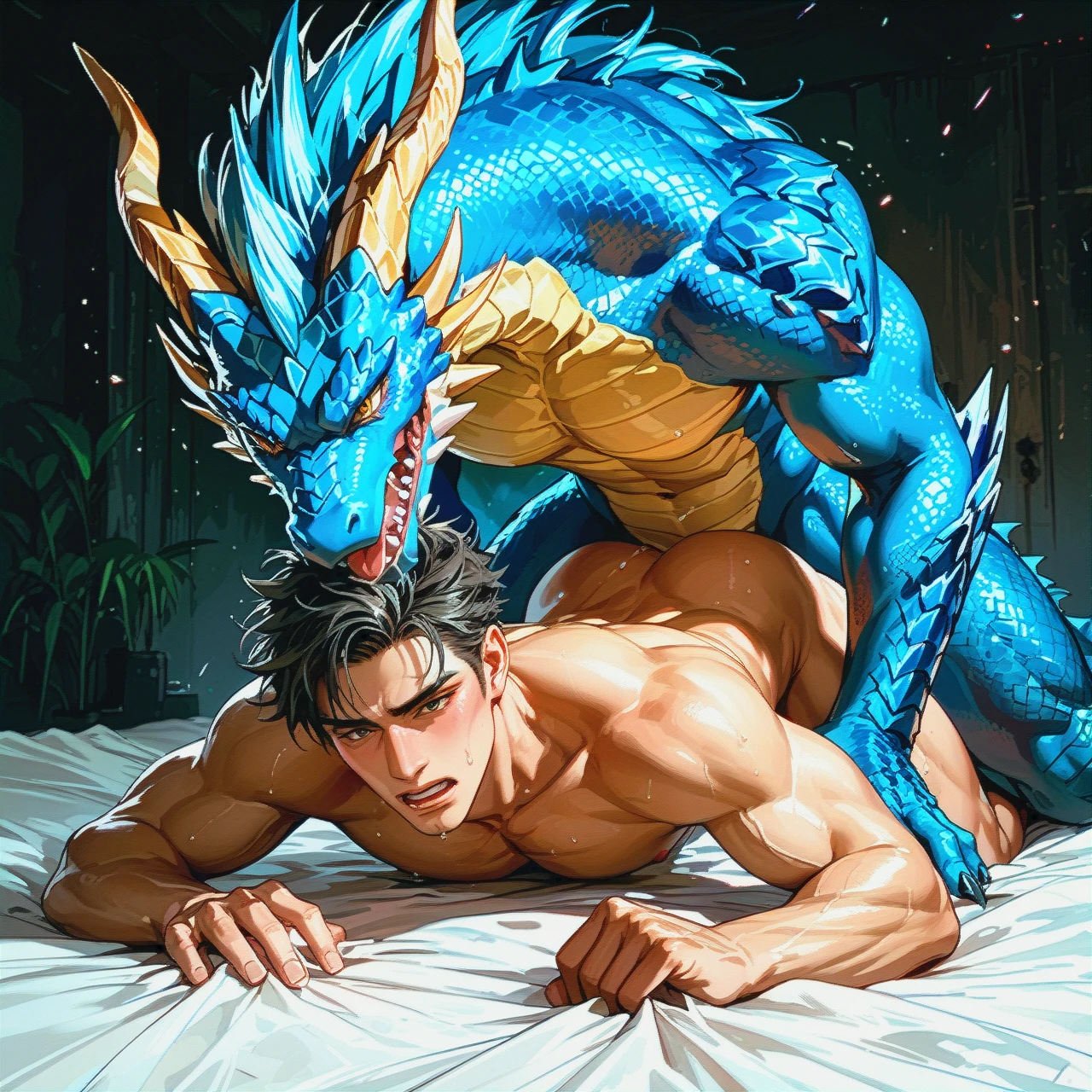 Dragon fuck human, yaoi, dragon on human, 2person, 1dragon, 1human, doggy style sex