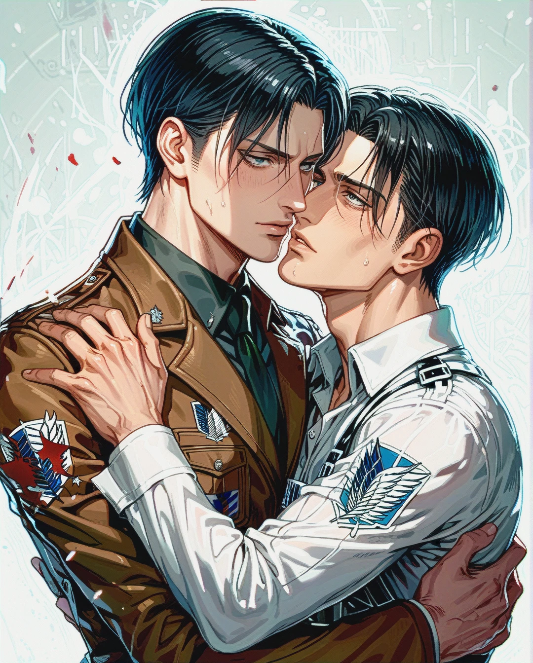 @erwin_smith and @levi, gay, yaoi, male body, , dicks, (reach-around), size difference, couple