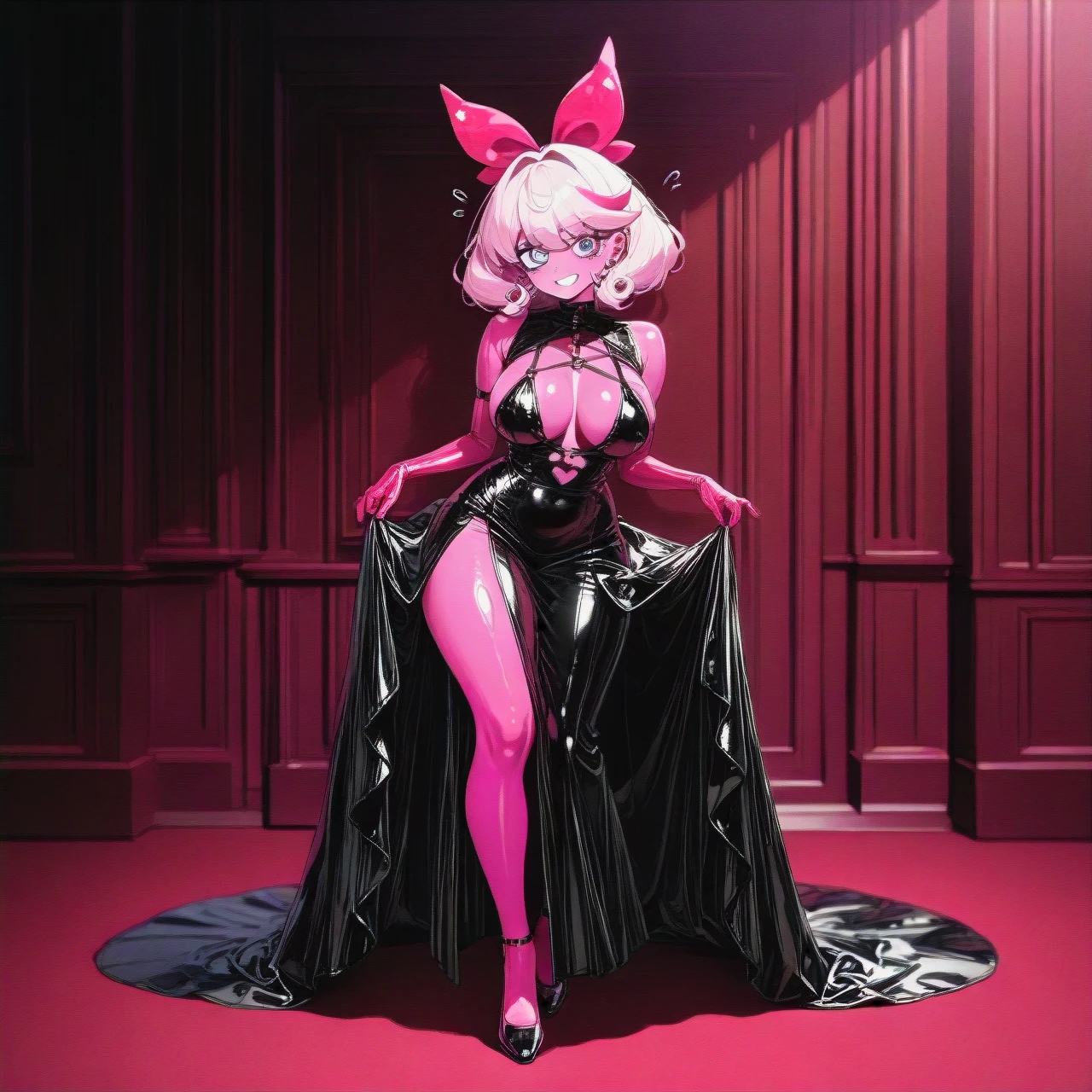 @verosika_mayday, pink skin demoness, erotic fitting dress, full body