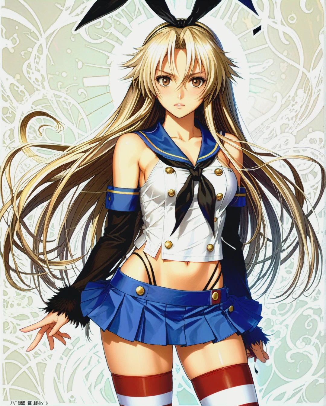 girl @shimakaze girl @belldandy, tony_taka style,upper thighhighs,