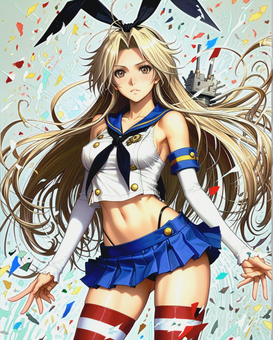 girl @shimakaze girl @belldandy, tony_taka style,upper thighhighs,