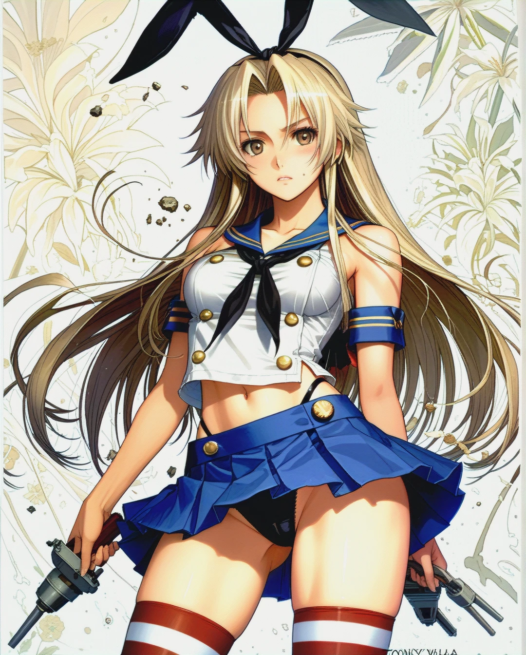 girl @shimakaze girl @belldandy, tony_taka style,upper thighhighs,