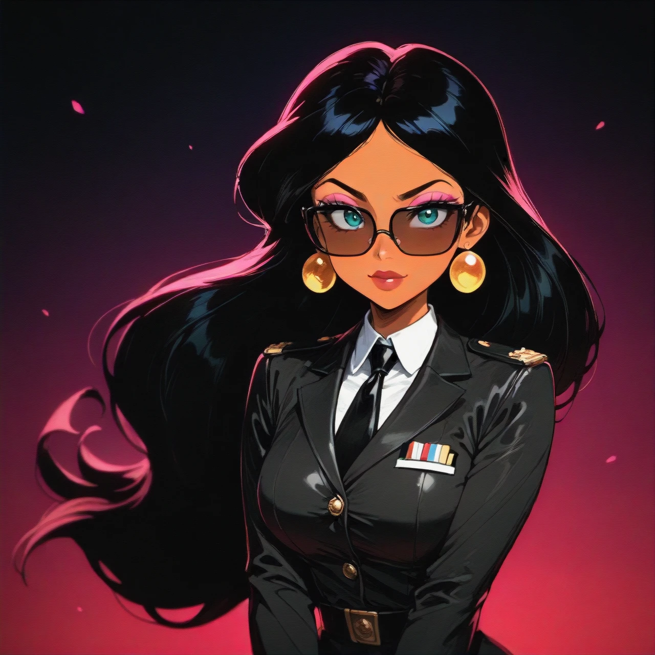 @princess_jasmine, black secretary uniform, dynamic_sexy_pose, dark_skin, secretary_eyewear