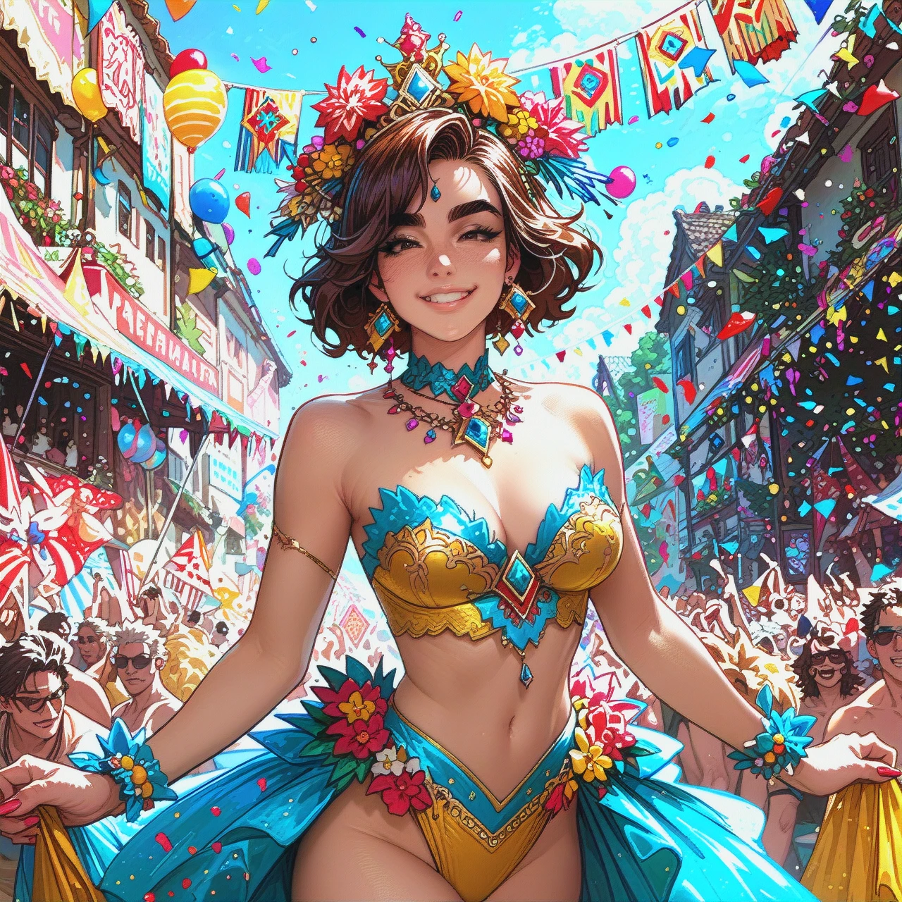 Brunette,thick eyebrows,sexy carnival outfit, carnival party