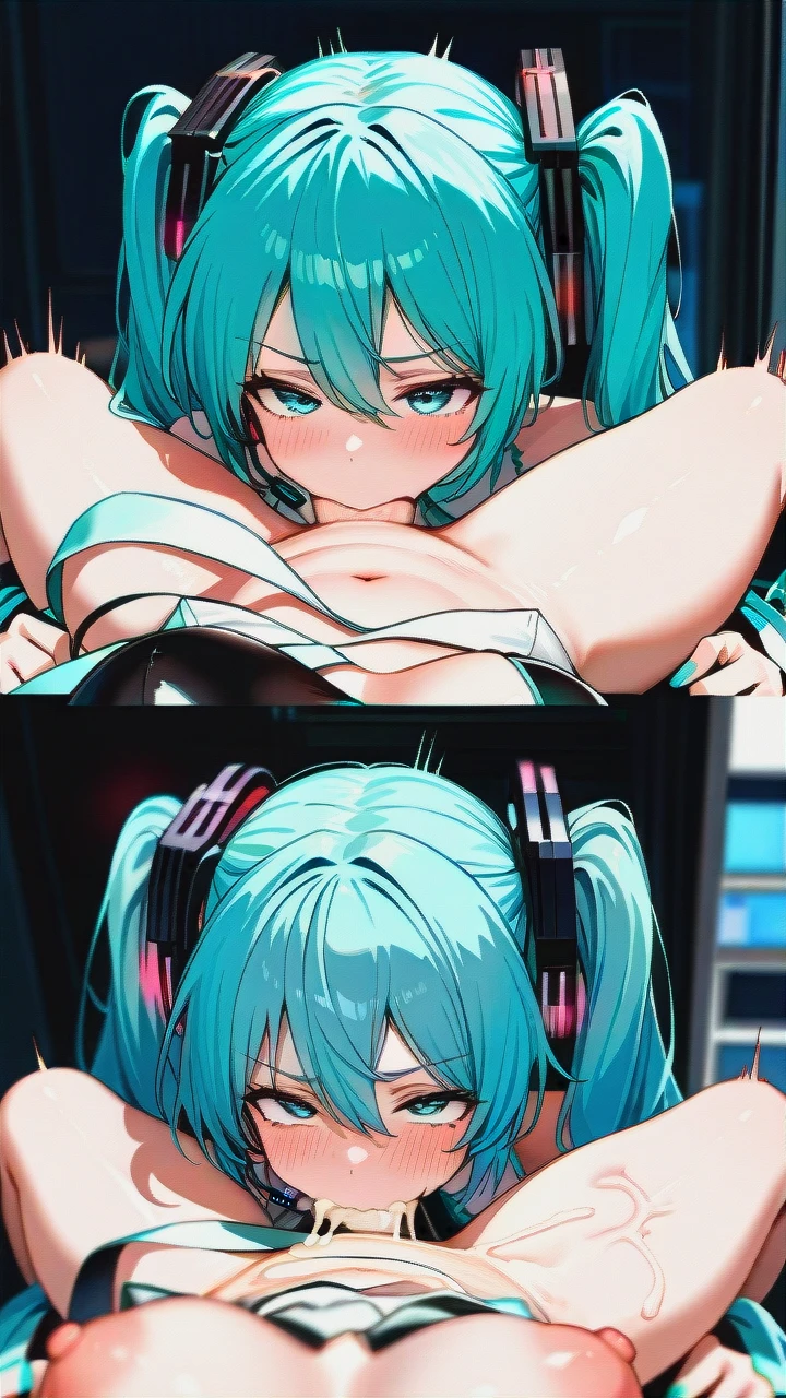 futanari @hatsune_miku, (irrumatio), (futa_with_female), (gangbang), ((full-length)), huge dick, (group_sex), (bukkake), Everyone is visible, ((futa_Hatsune_Miku)), X-ray throat, (female_pov), (pov), (multiple_views),